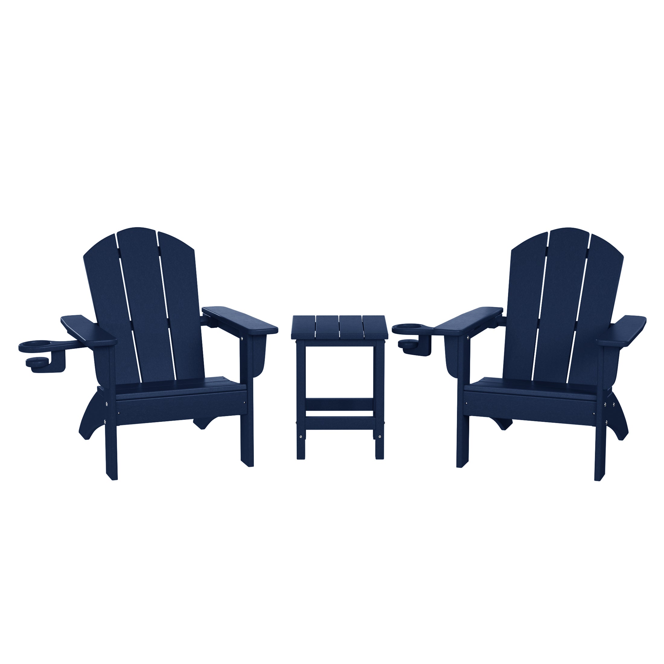 Paradise 3-Piece Kids HDPE Adirondack Chairs Set with Square Side Table and Cup Holders