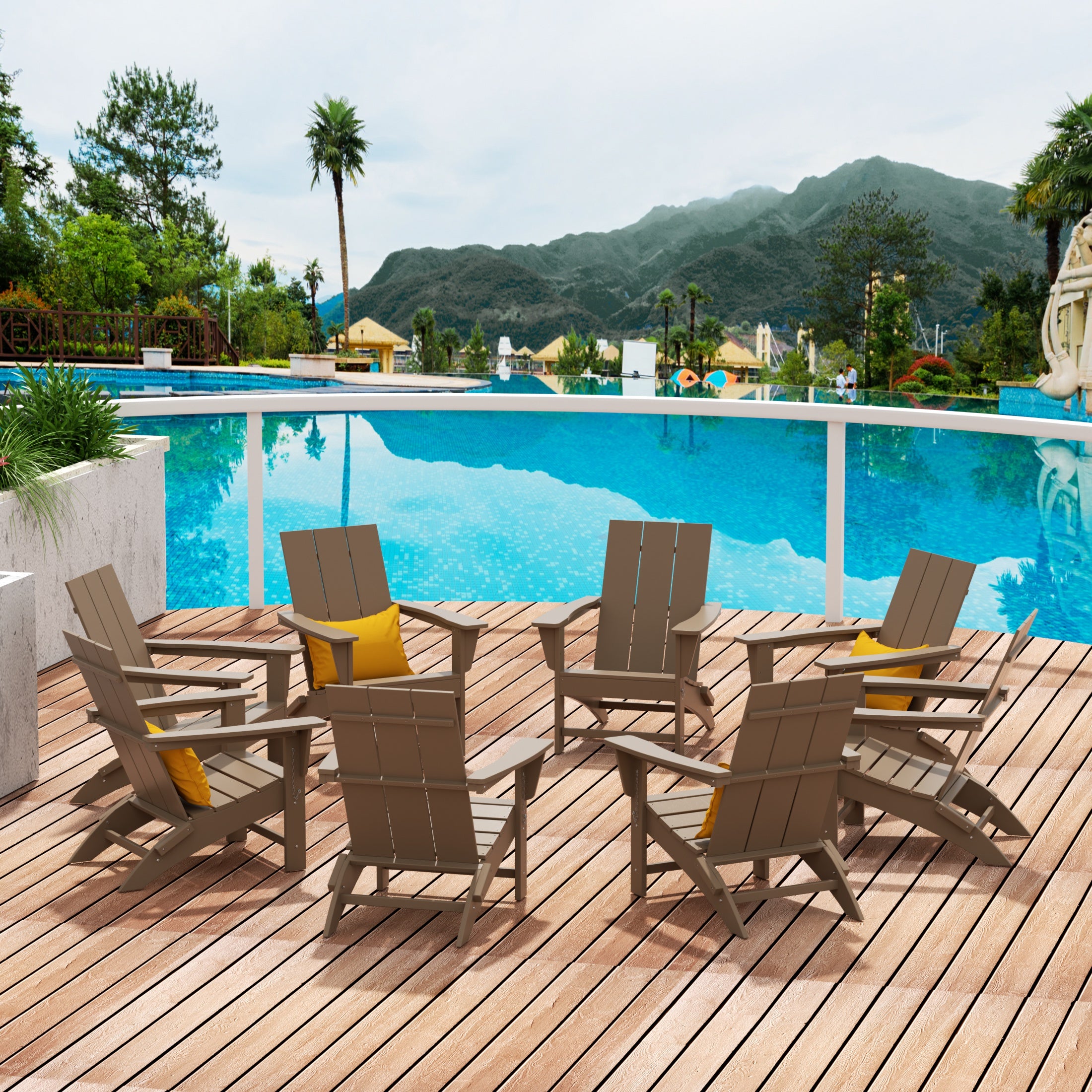 Palms 8-Piece Modern Poly Folding Adirondack Chair Set