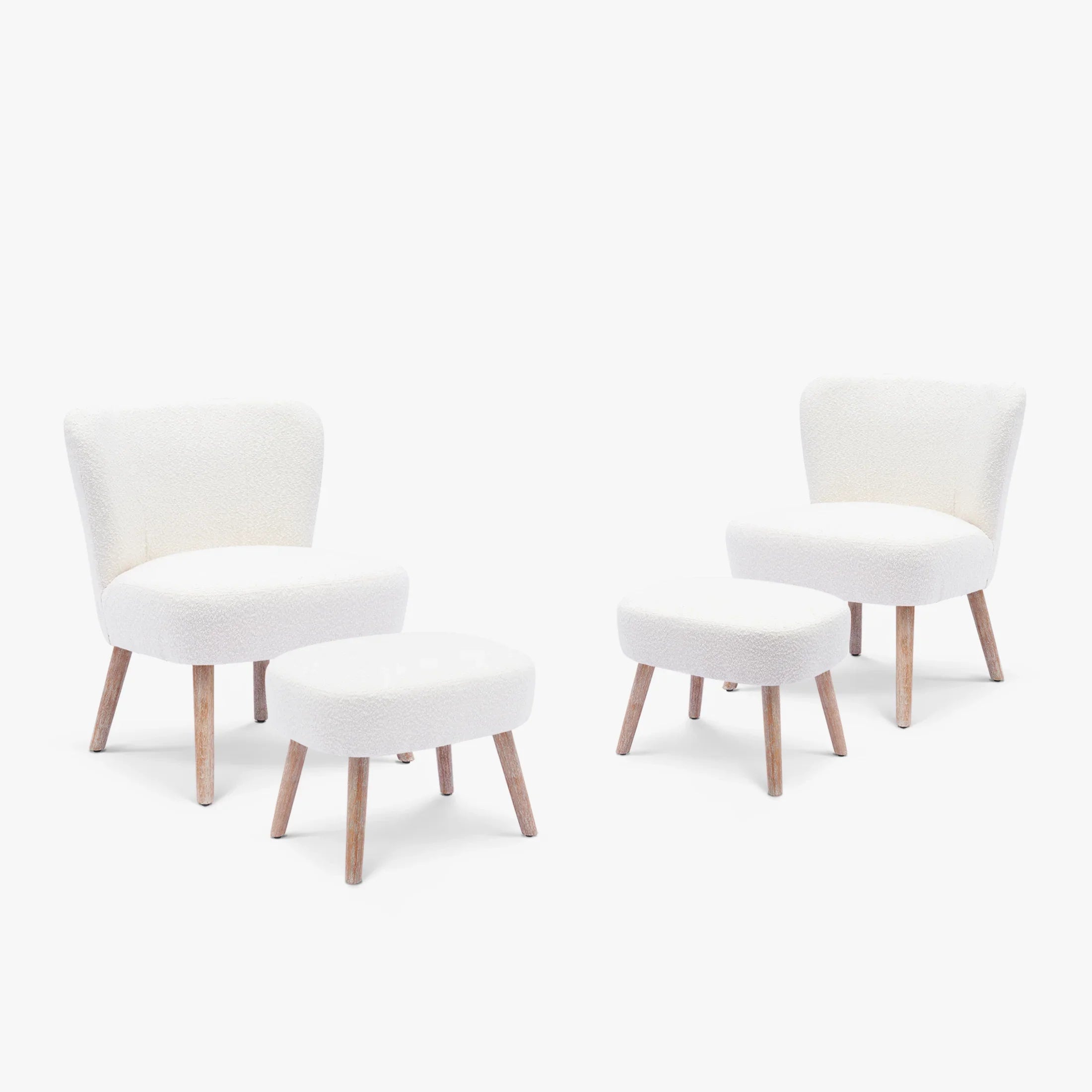 Amélie 4-Piece Set Mid-Century Boucle Accent Chairs with Ottoman Foot Stools