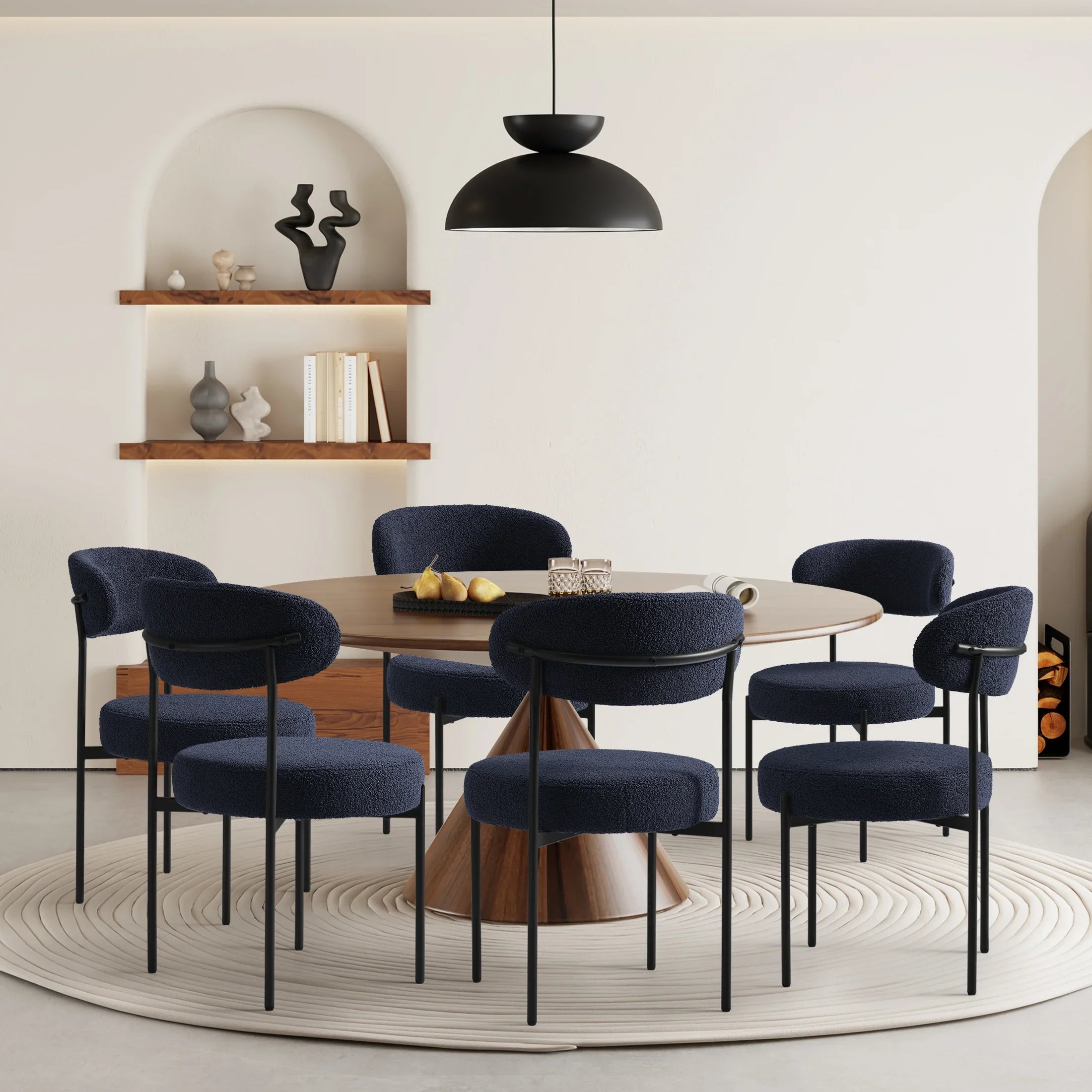 Celine Mid-Century Modern Upholstered Sherpa Round Dining Chairs (Set of 6)