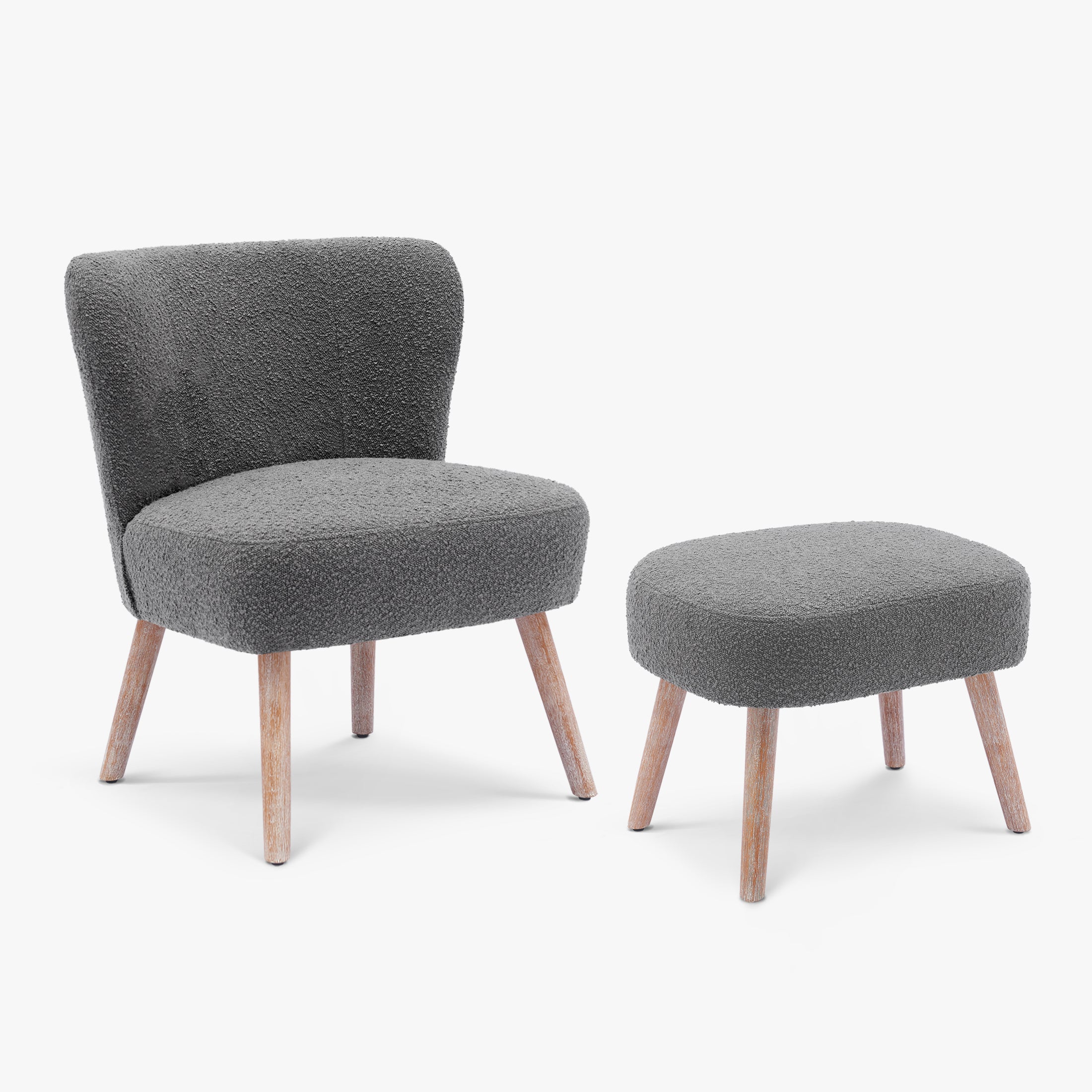 Amélie Mid-Century Boucle Accent Chair with Ottoman Foot Stool Set