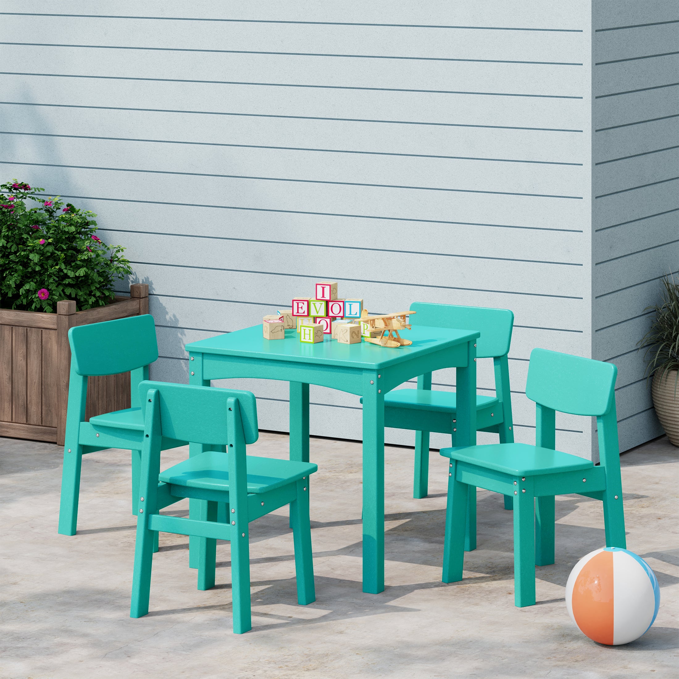 Playhouse Kids 5-Piece Modern HDPE Dining Table and Chairs Set