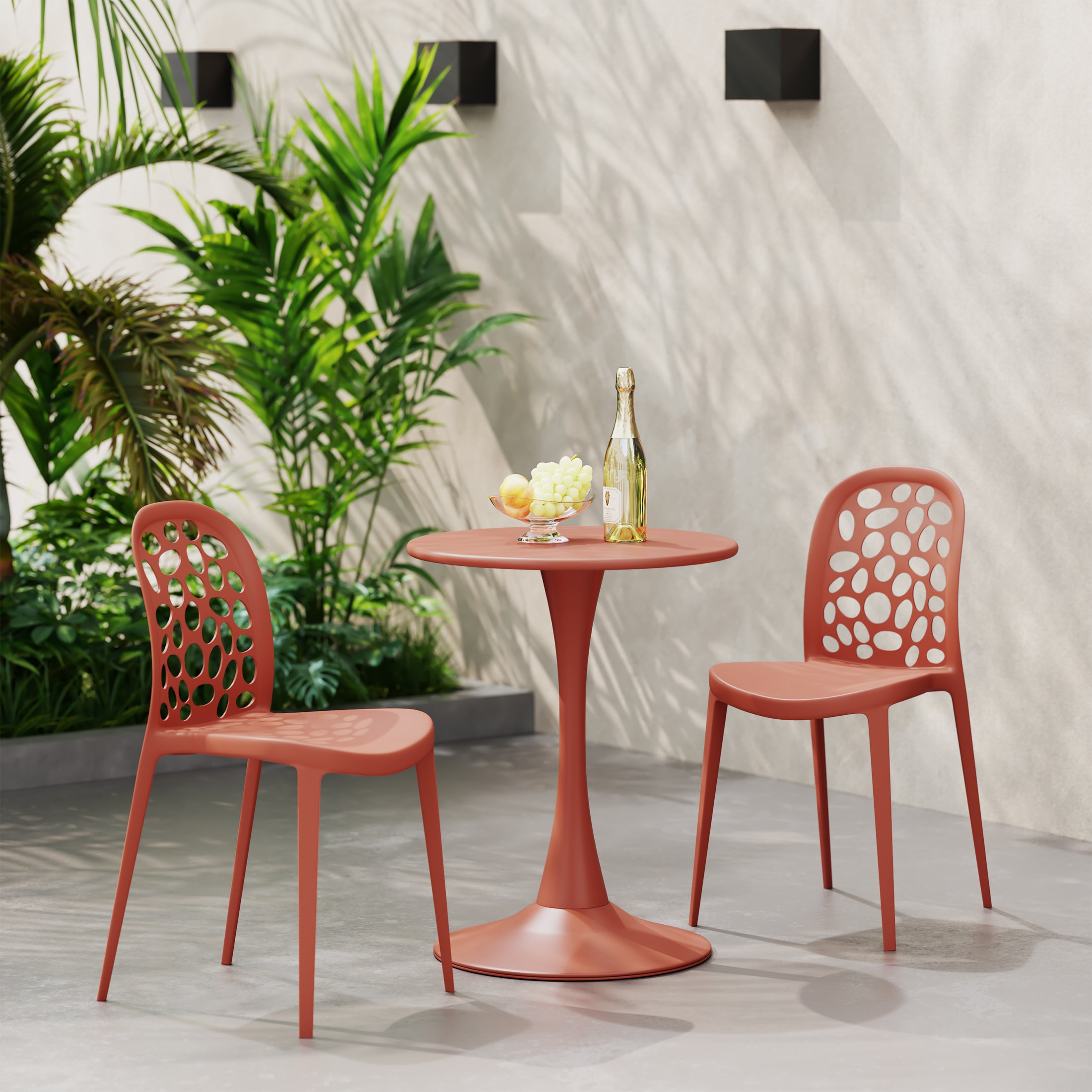 Sunshine 3-Piece Outdoor Indoor Metal Patio Dining Table Set With Stackable Polypropylene Patio Side Chairs