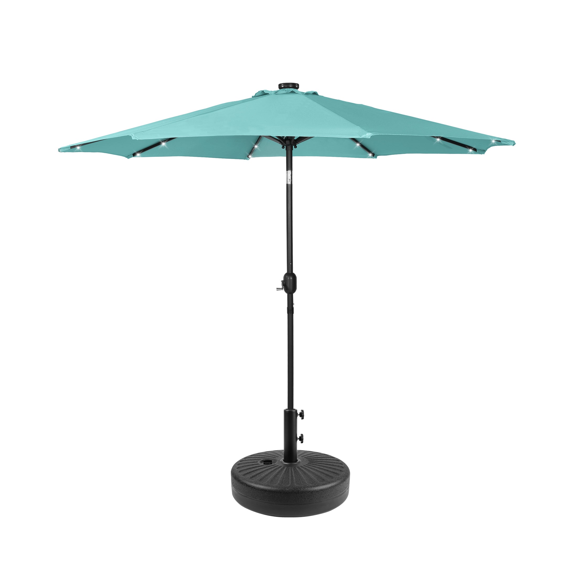 Westlake 9 ft. Patio Solar Power LED lights Market Umbrella with Black color round free standing weight base kit