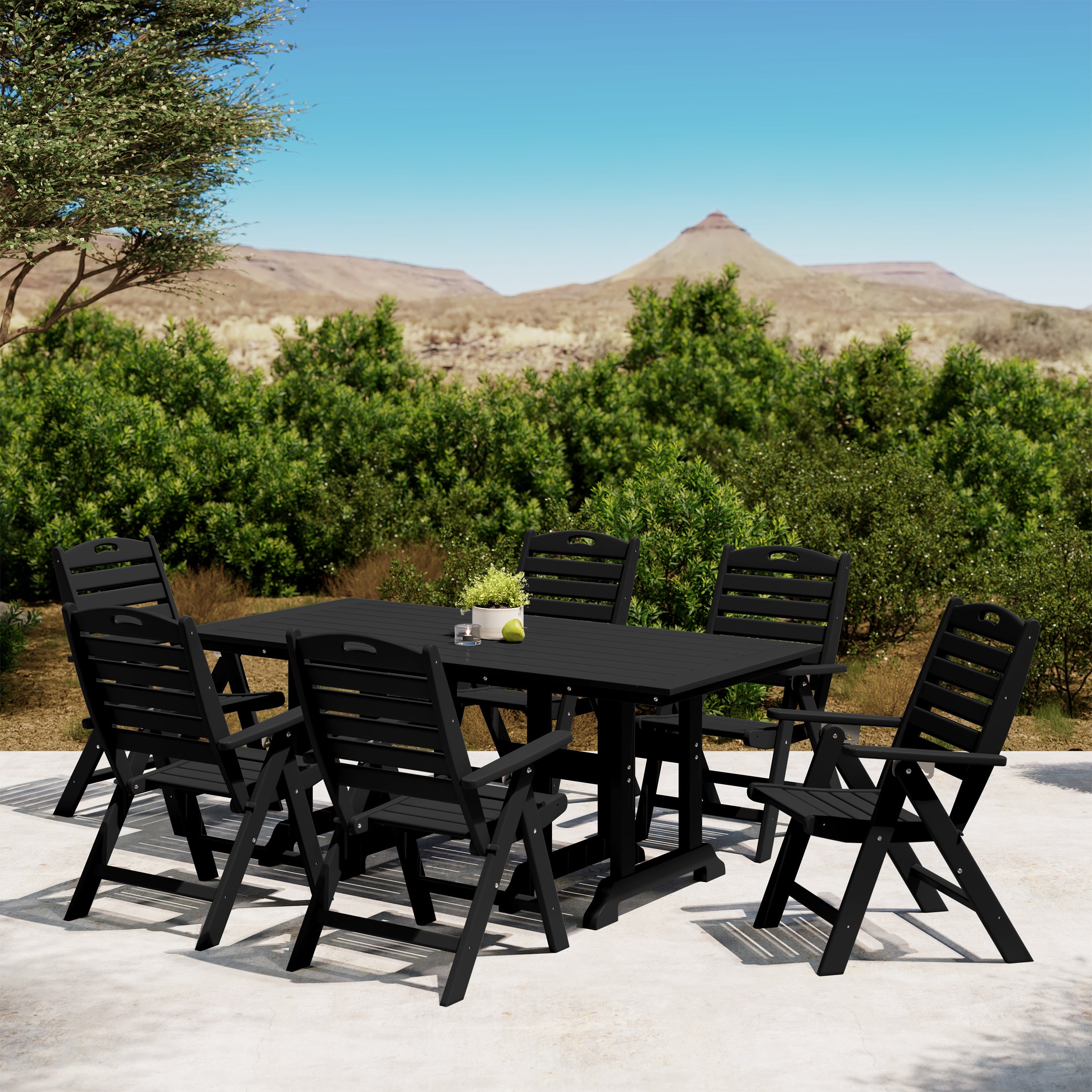 Paradise 7-Piece HDPE Rectangular Patio Dining Table Set with Foldable Chairs