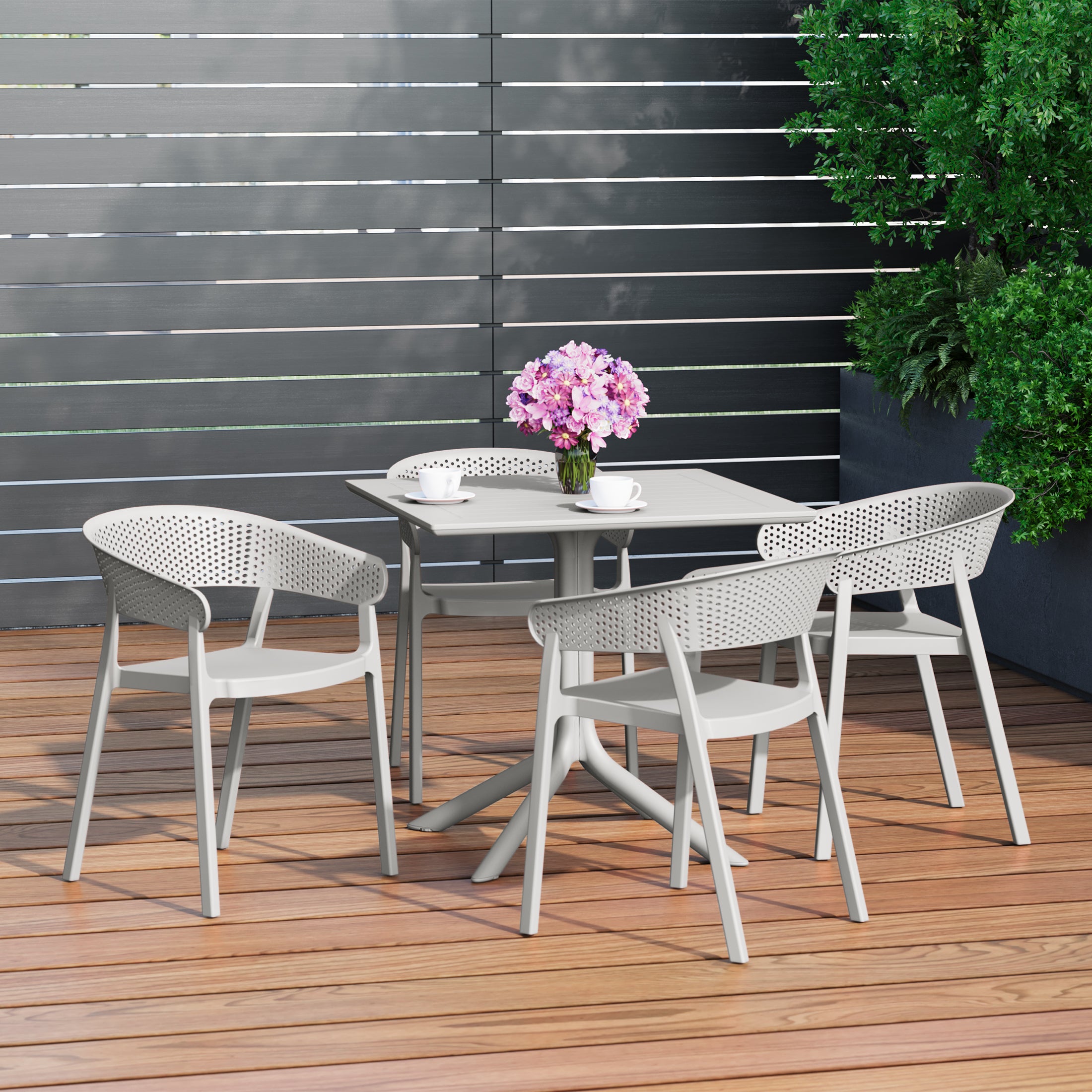 Sunshine 5-Piece Outdoor Resin Square Patio Dining Table Set with Stackable Patio Dining Chairs