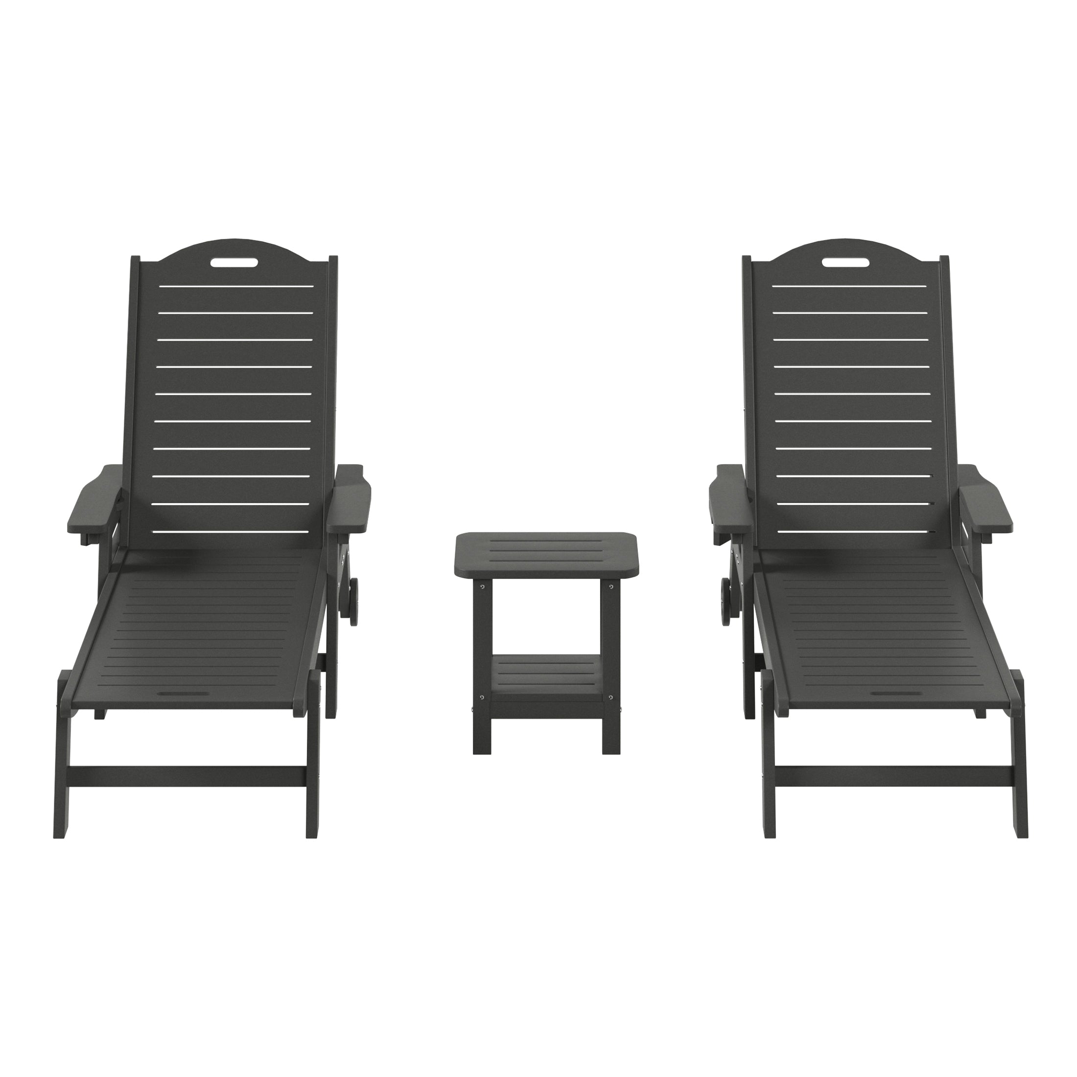 Lago 3-Piece Outdoor Patio Chaise Lounge Chair with Wheels & Cup Holder with Patio Side Table