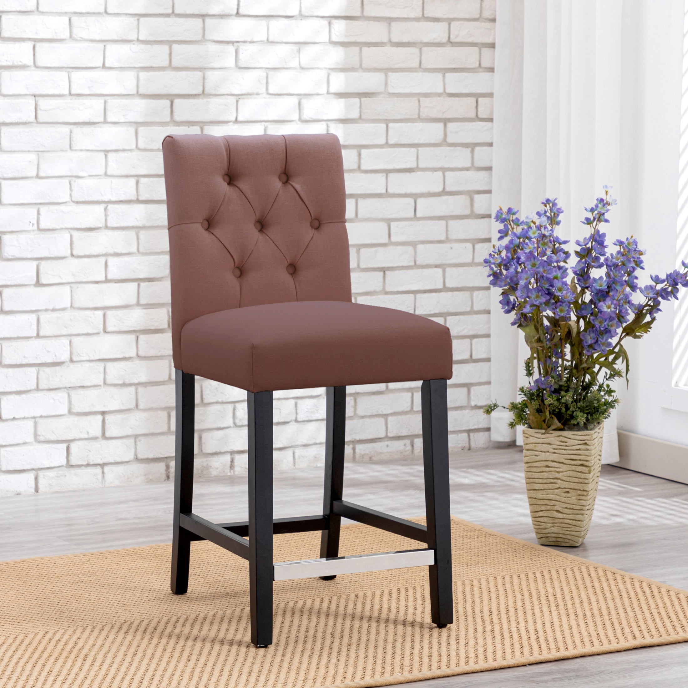 Bellmount 24" Linen Fabric Tufted Counter Stool,Black