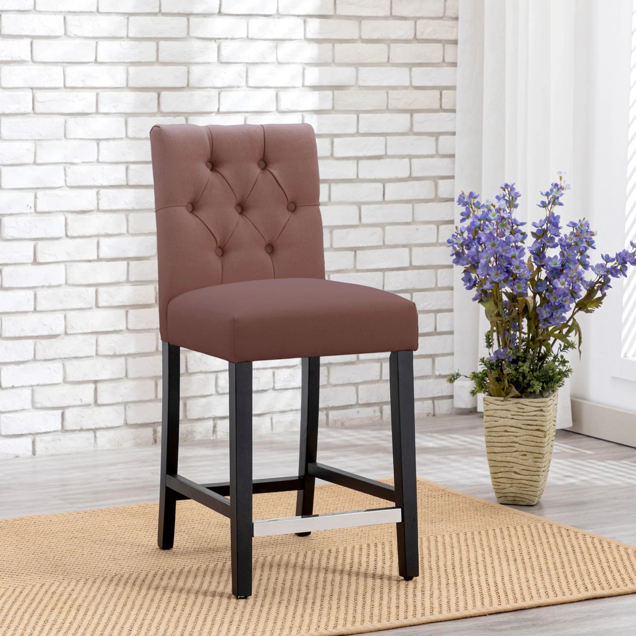 Bellmount 24" Linen Fabric Tufted Counter Stool,Black