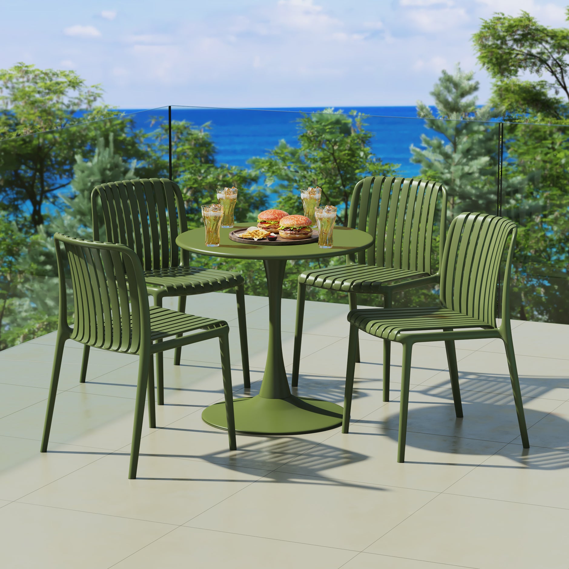 Sunshine 5-Piece Outdoor Metal Dining Table Set And Stackable Resin Patio Chairs