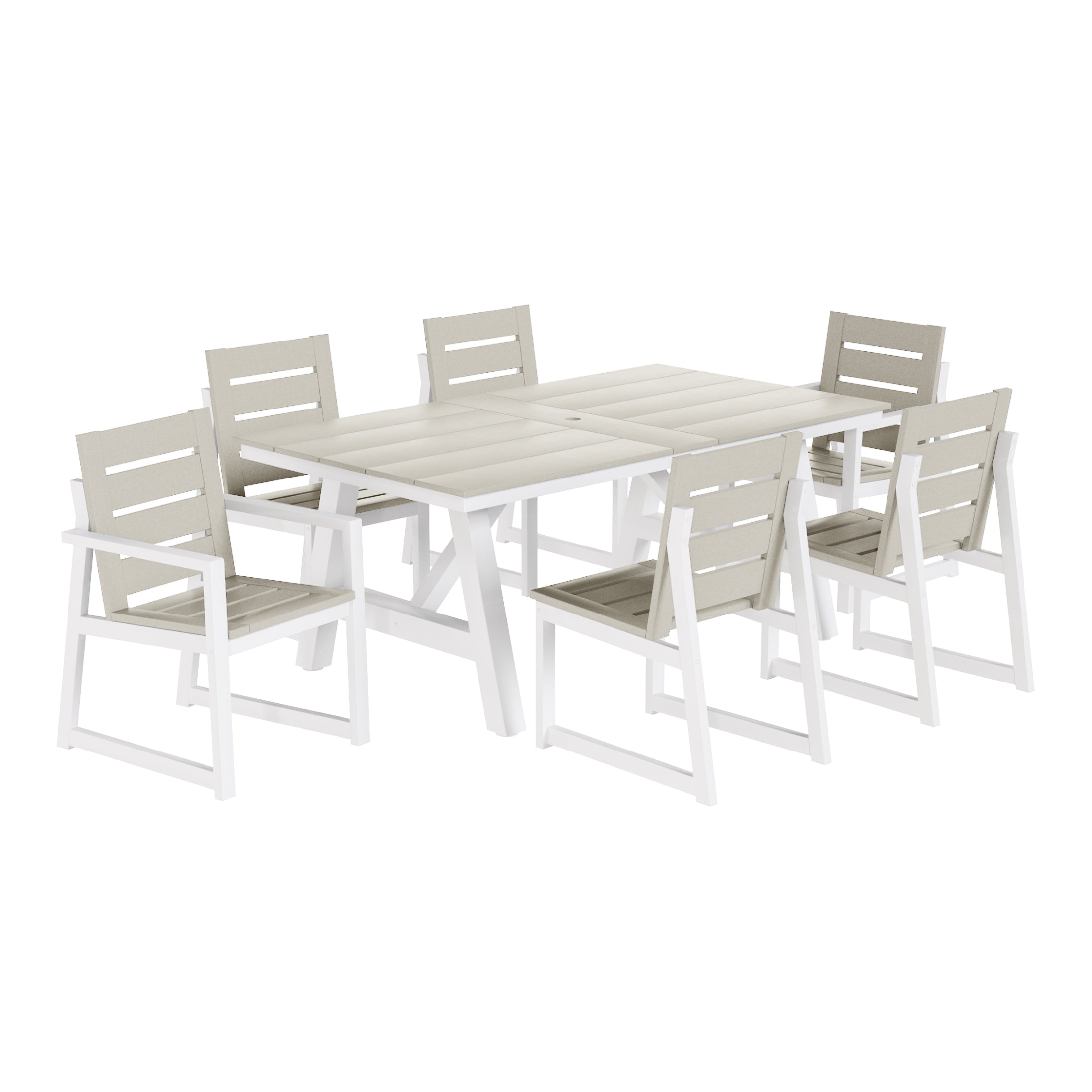Stinson 7-Piece HDPE Outdoor Furniture Patio Dining Table With Umbrella Hole and Chairs Set For 6