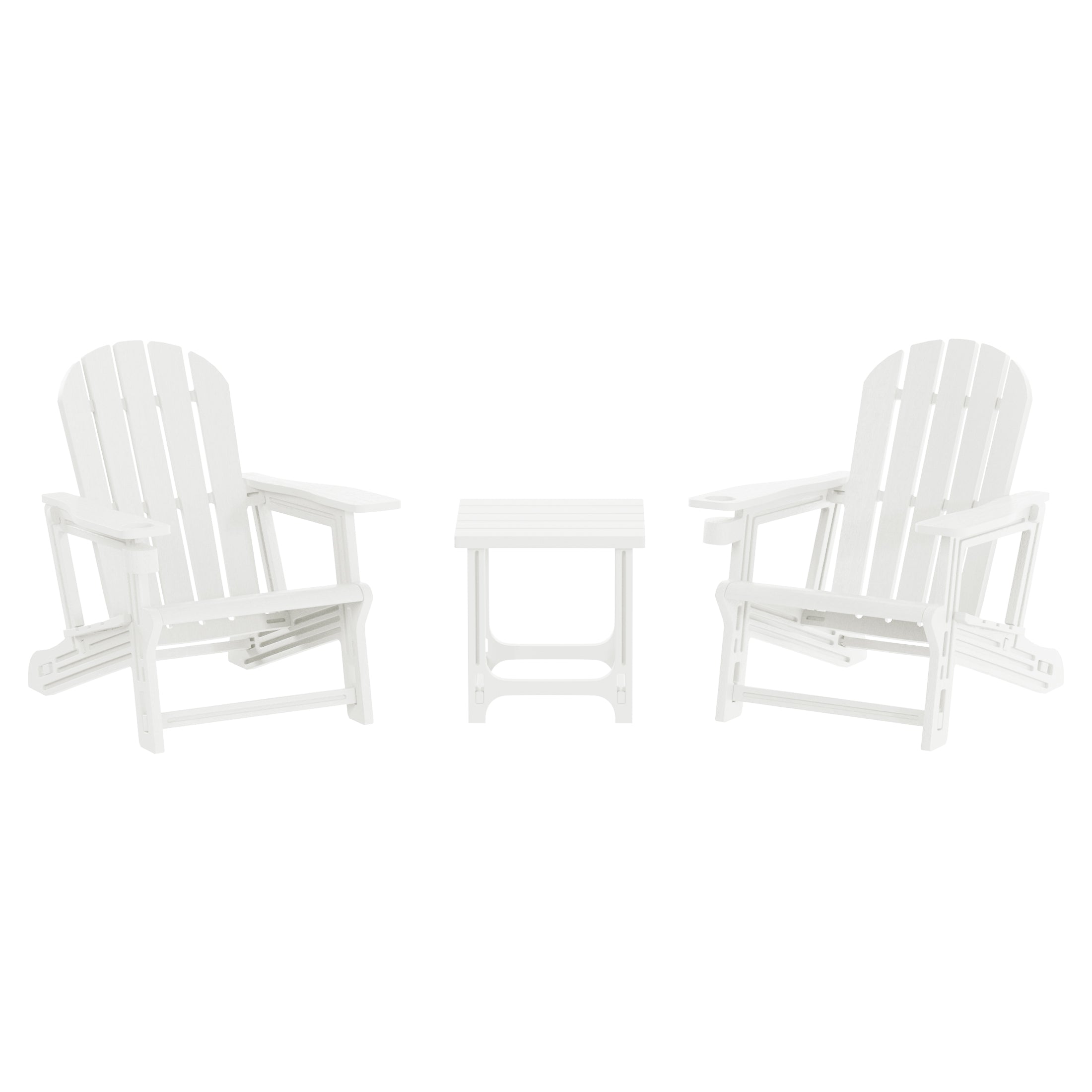 Cayman 3-Piece HDPE Plastic Adirondack Patio Chairs With 18" Square Side Table Set