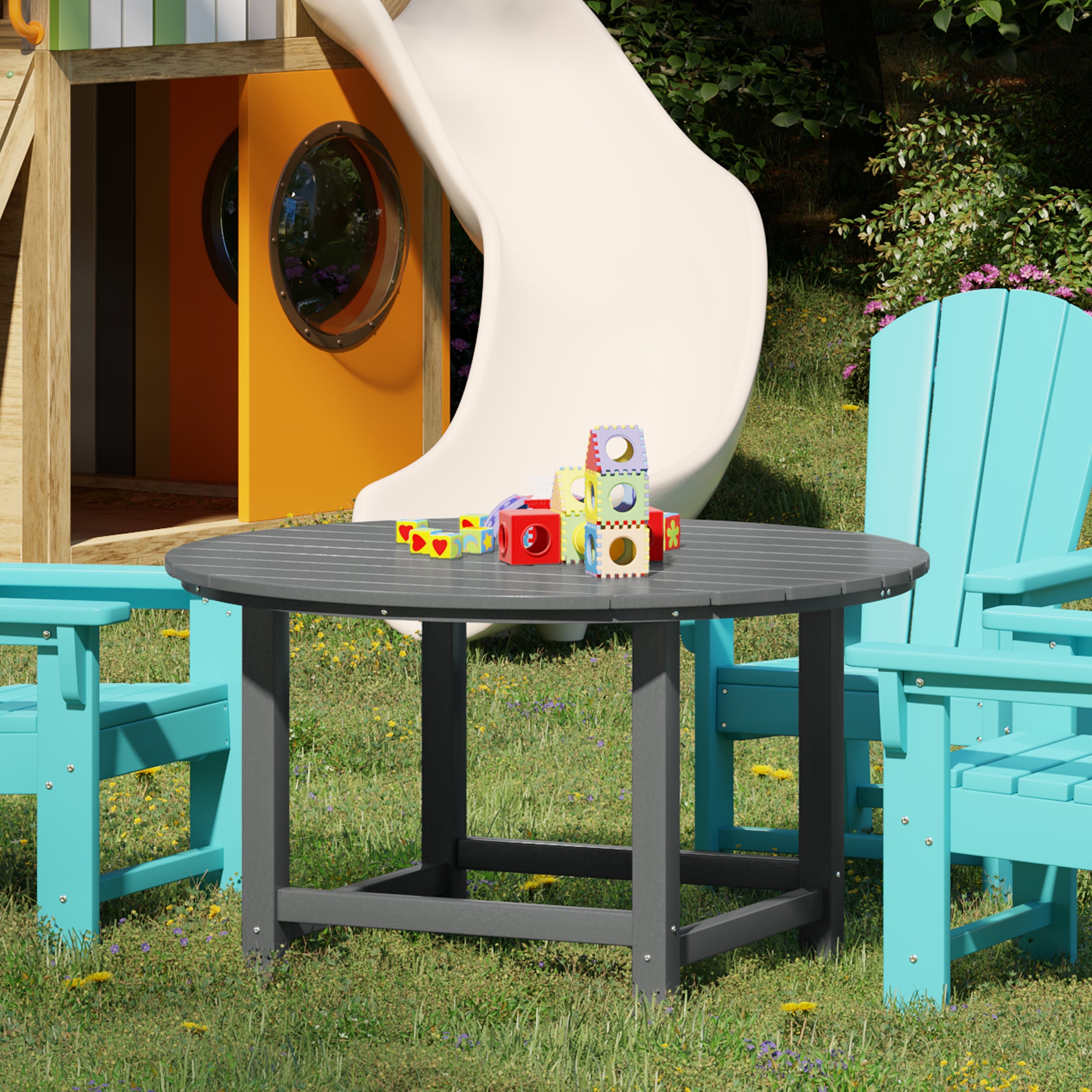 Paradise Kids Outdoor Patio Furniture HDPE 38" Wide Round Dining Table