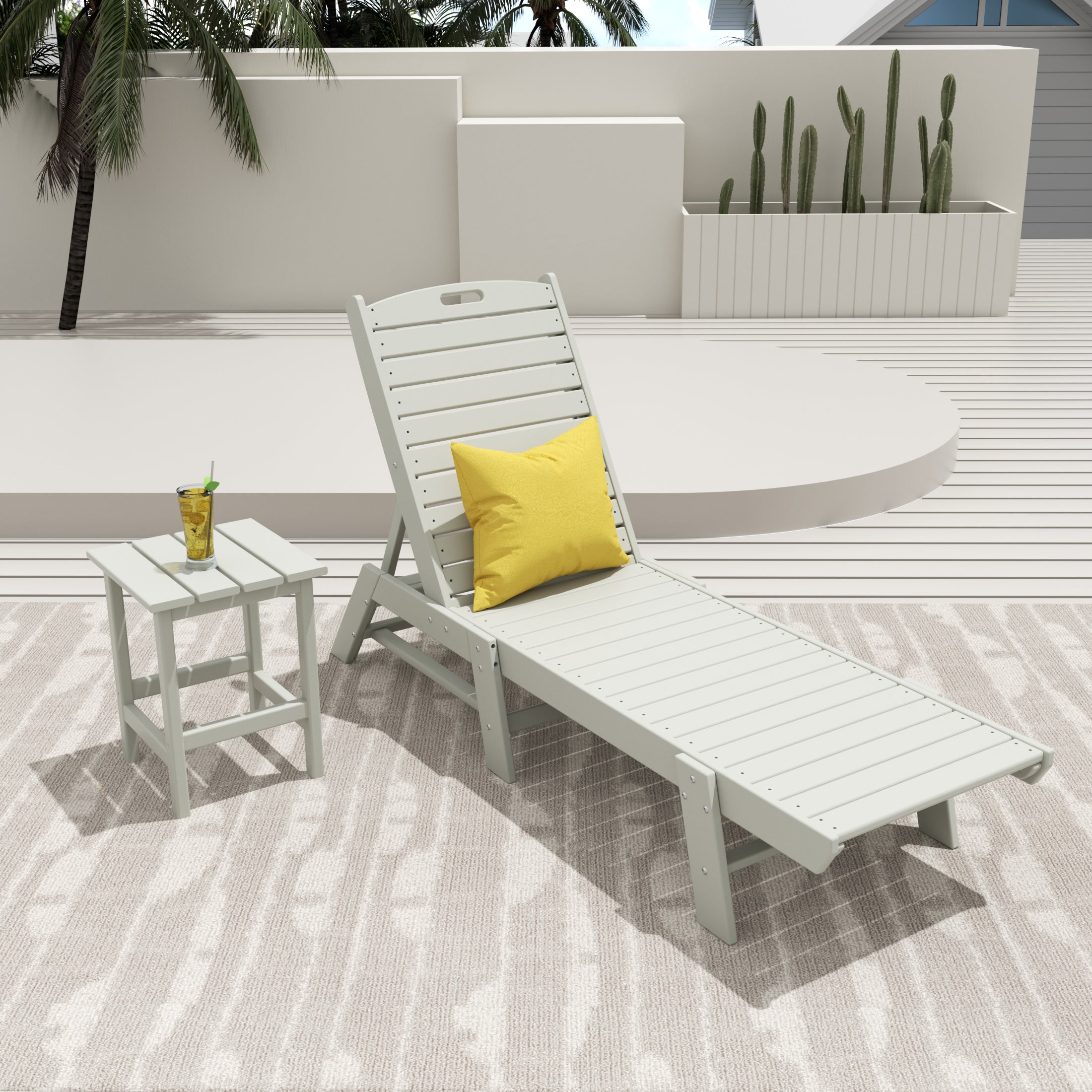 Paradise 2-Piece Poly Outdoor Patio Chaise Lounge Chair with Side Table Set