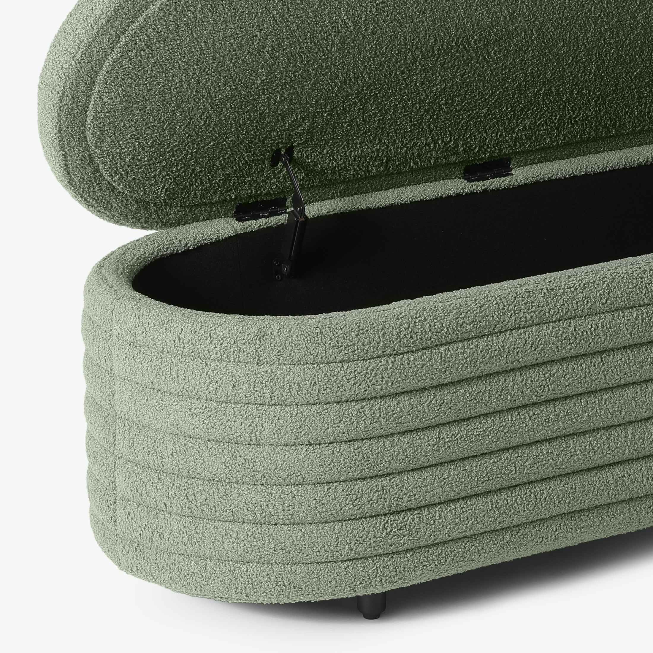 Celine 54" Wide Mid-Century Modern Upholstered Teddy Sherpa Tufted Oval Storage Ottoman Bench