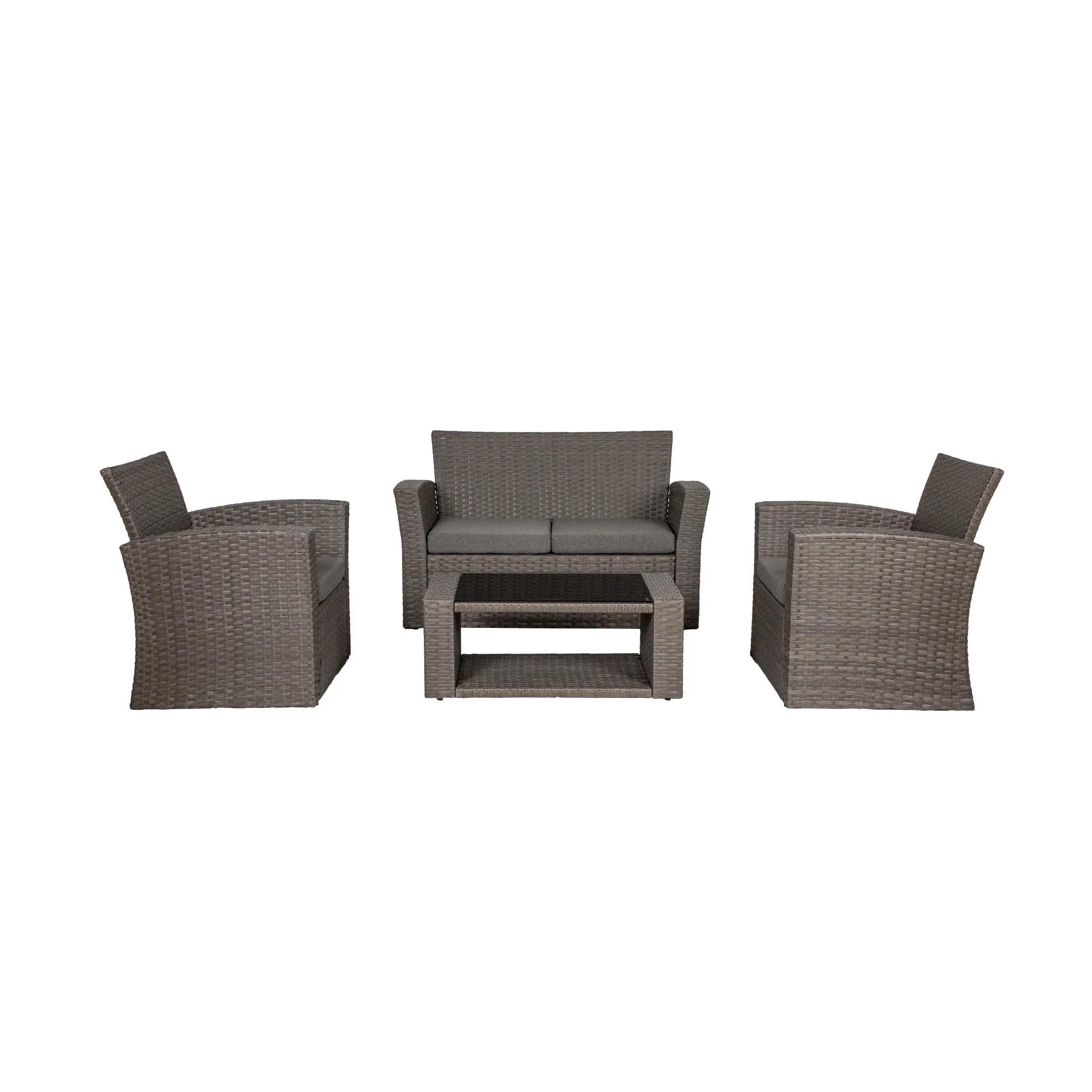 Wynston 4-Piece set Gray color base Outdoor / Patio Wicker Rattan Conversation Sofa set with cushions and a Coffee table ( 4 seater )