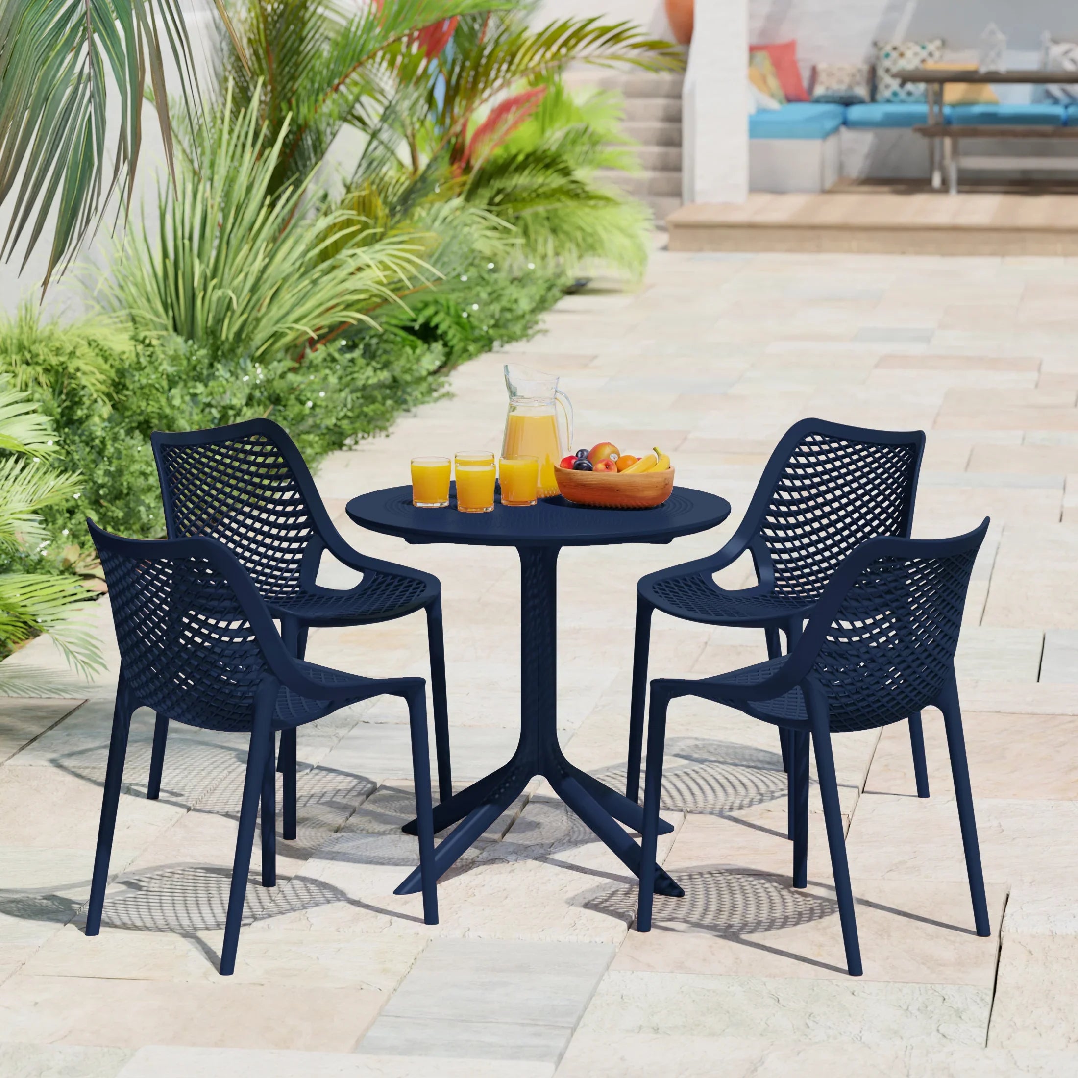 Sunshine 31.5" Round Plastic Outdoor Patio Dining Table for 4
