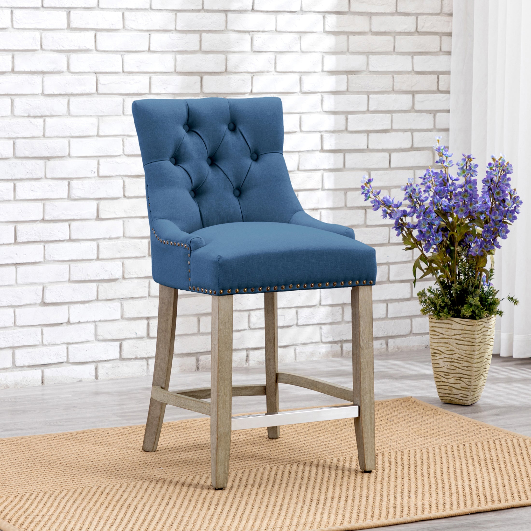 Bellmount 24" Upholstered Wood Bar Stool with Tufted Back