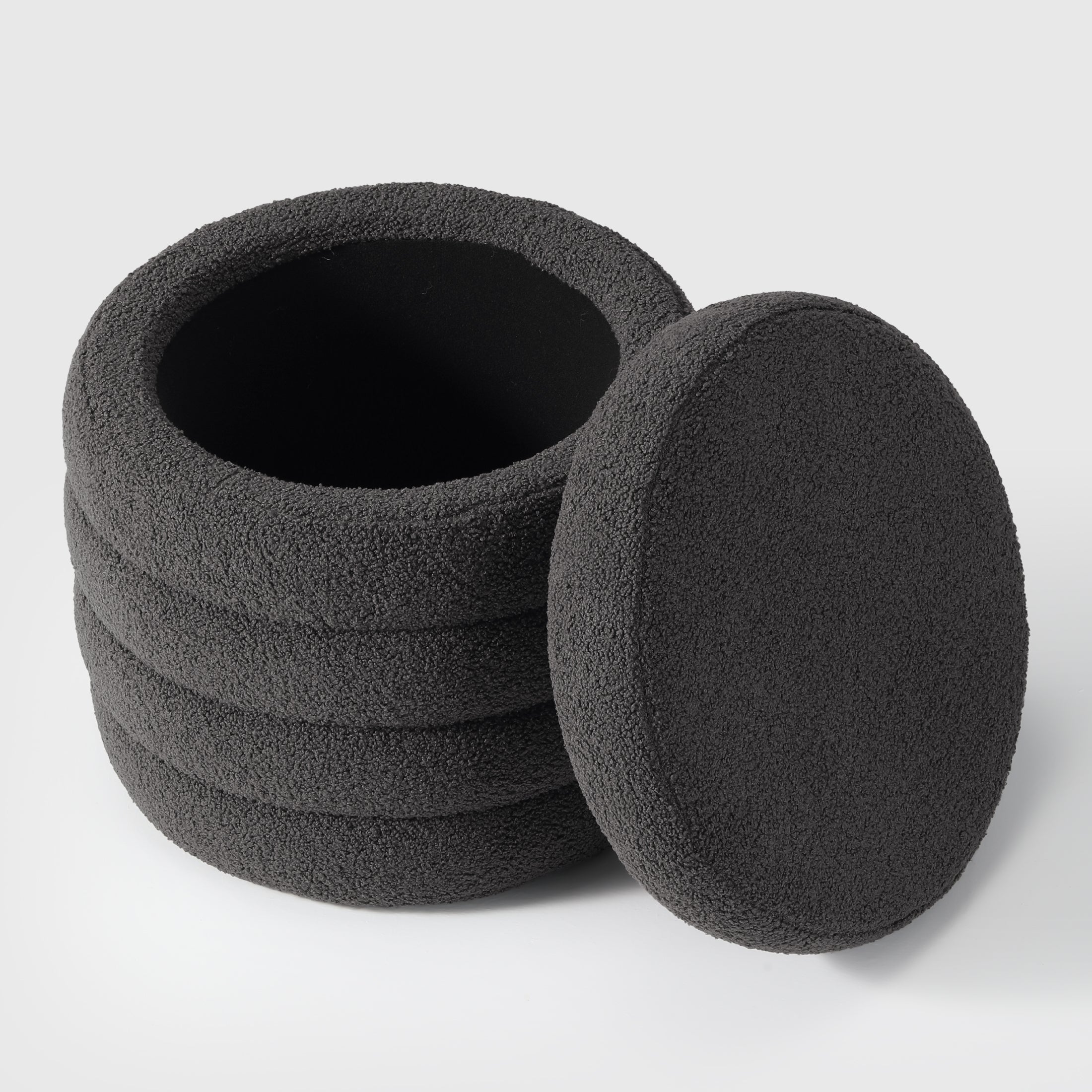 Celine Mid-Century Modern Faux Sherpa Round Storage Ottoman