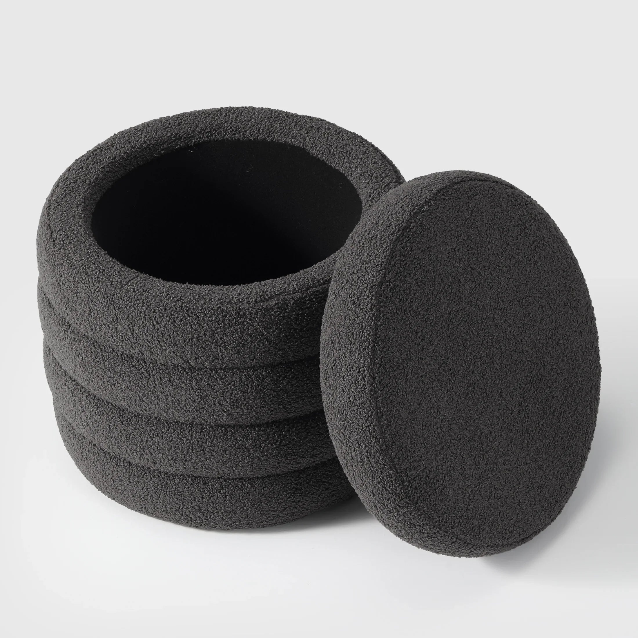 Celine Mid-Century Modern Faux Sherpa Round Storage Ottoman