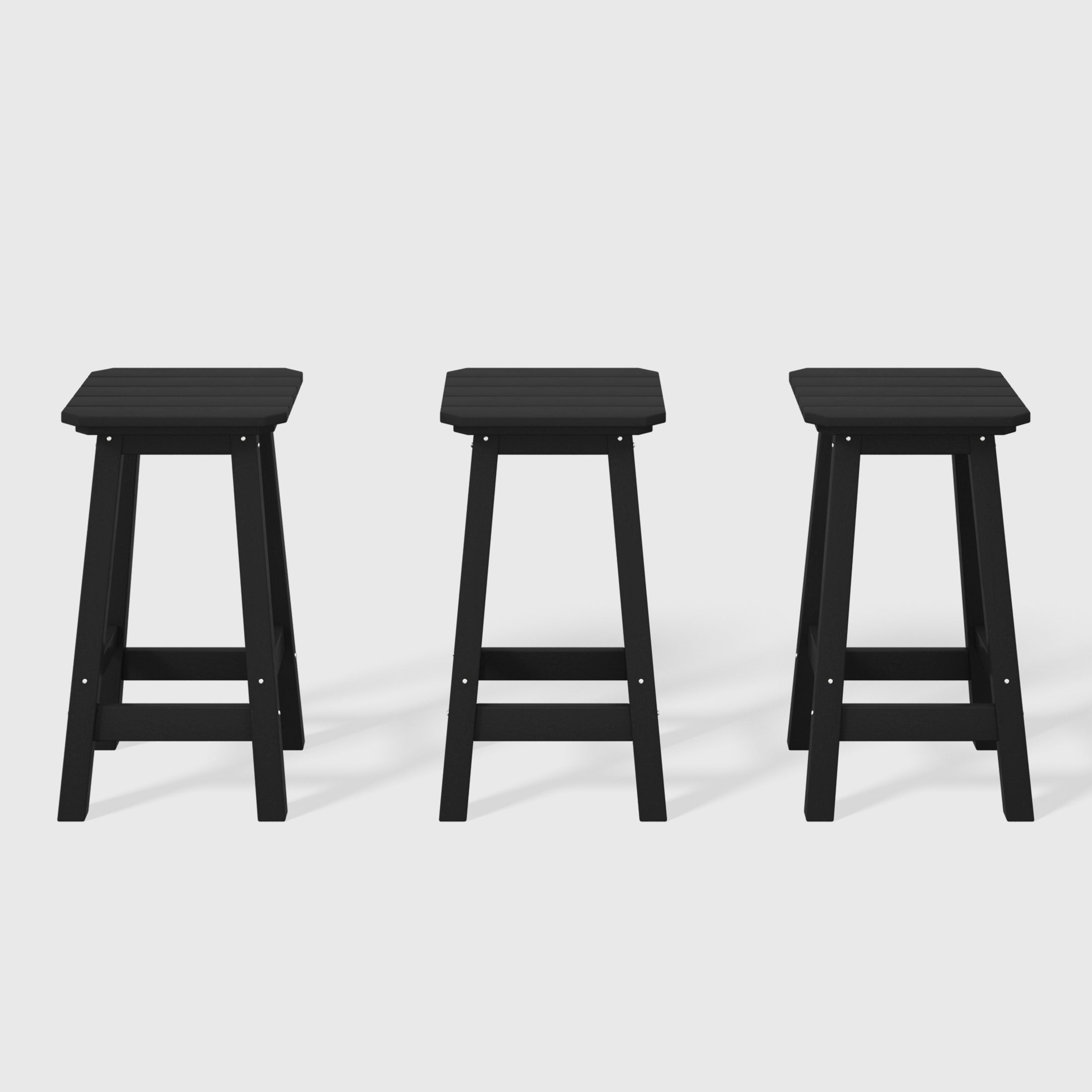 Paradise 24" HDPE Outdoor Patio Counter High Backless Square Bar Stools Set of Three