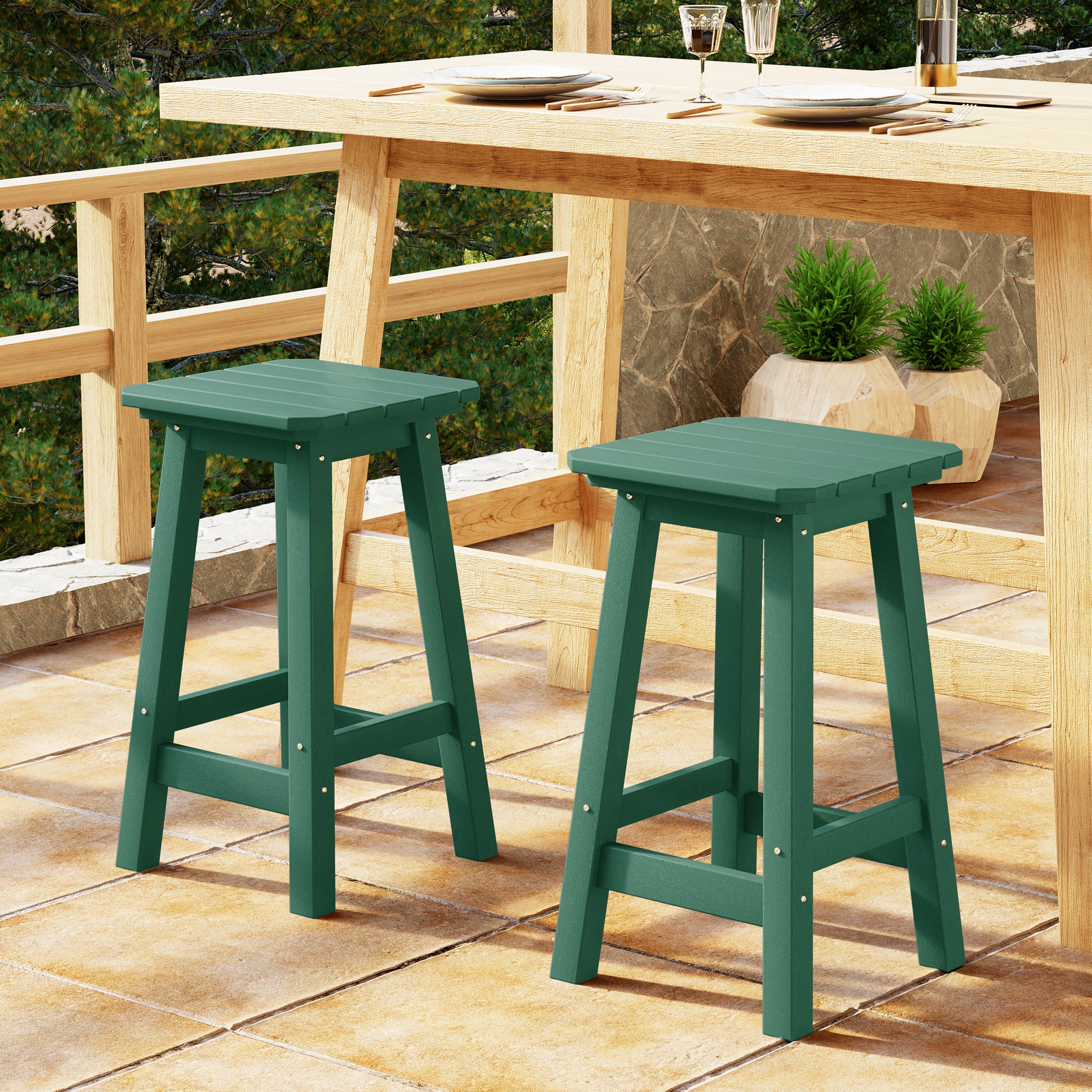Paradise 24" HDPE Outdoor Patio Counter High Backless Square Bar Stools Set of 2