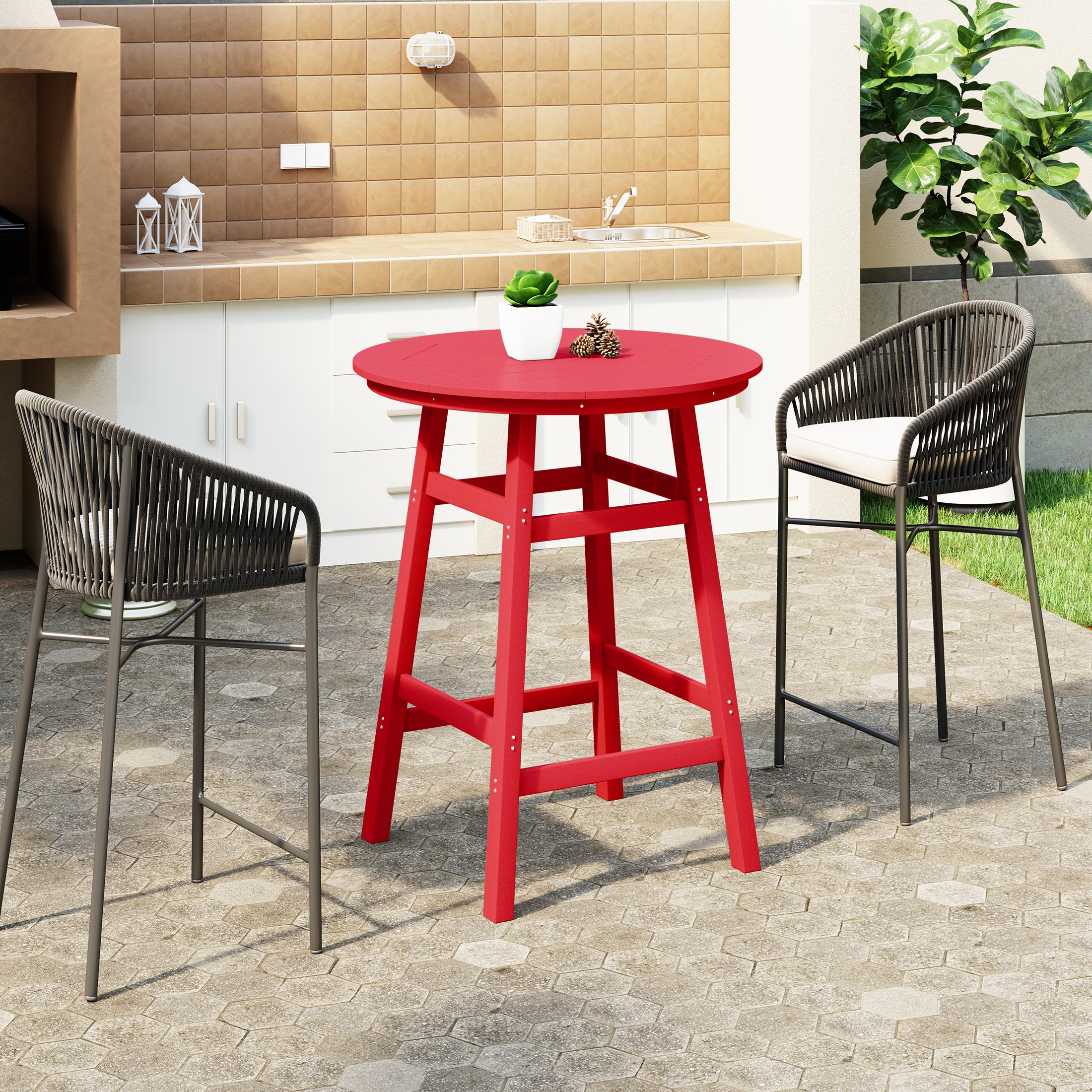 Paradise Outdoor 35" HDPE Round Patio Bar Height Table
