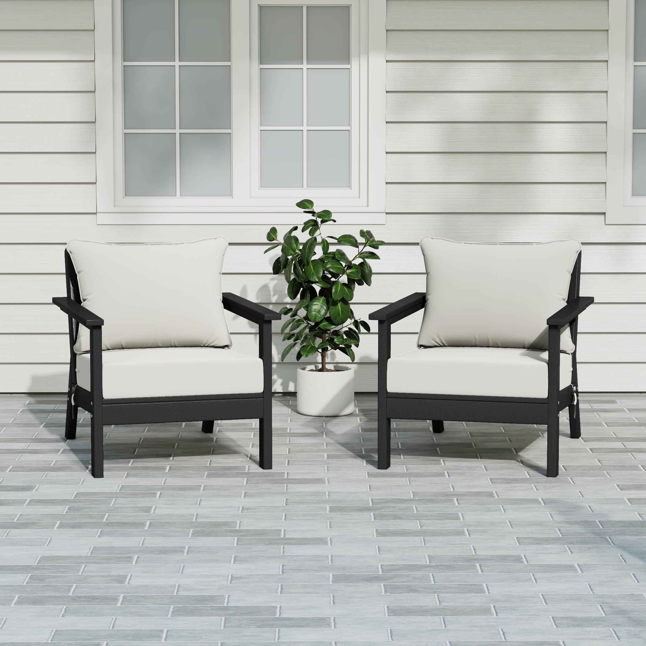 Portsmouth Outdoor Modern HDPE Patio Club Chairs with Deep Seat Cushions (Set of 2)