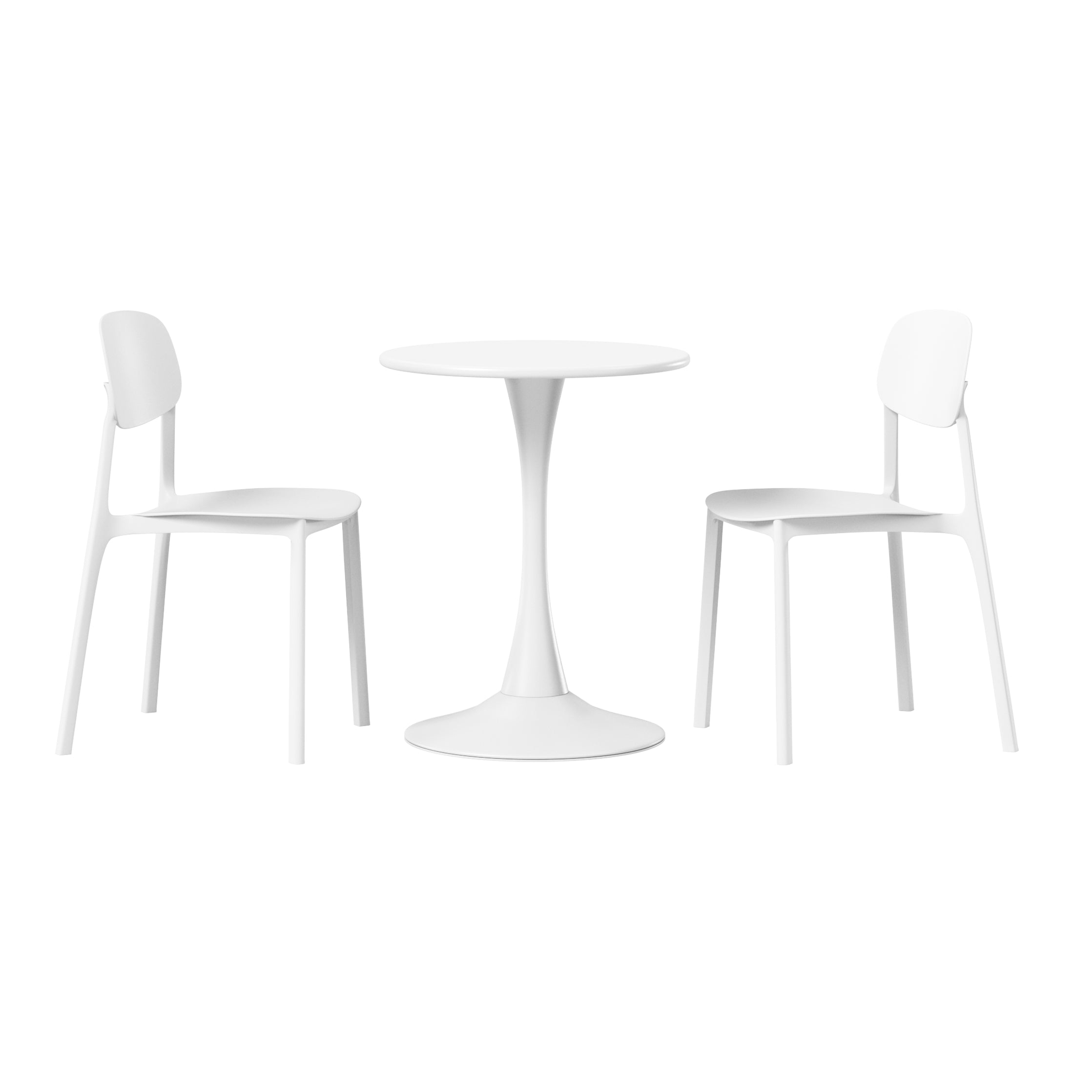 Sunshine 3-Piece Outdoor Round Metal Patio Dining Table Set With Stackable Resin Patio Side Chairs