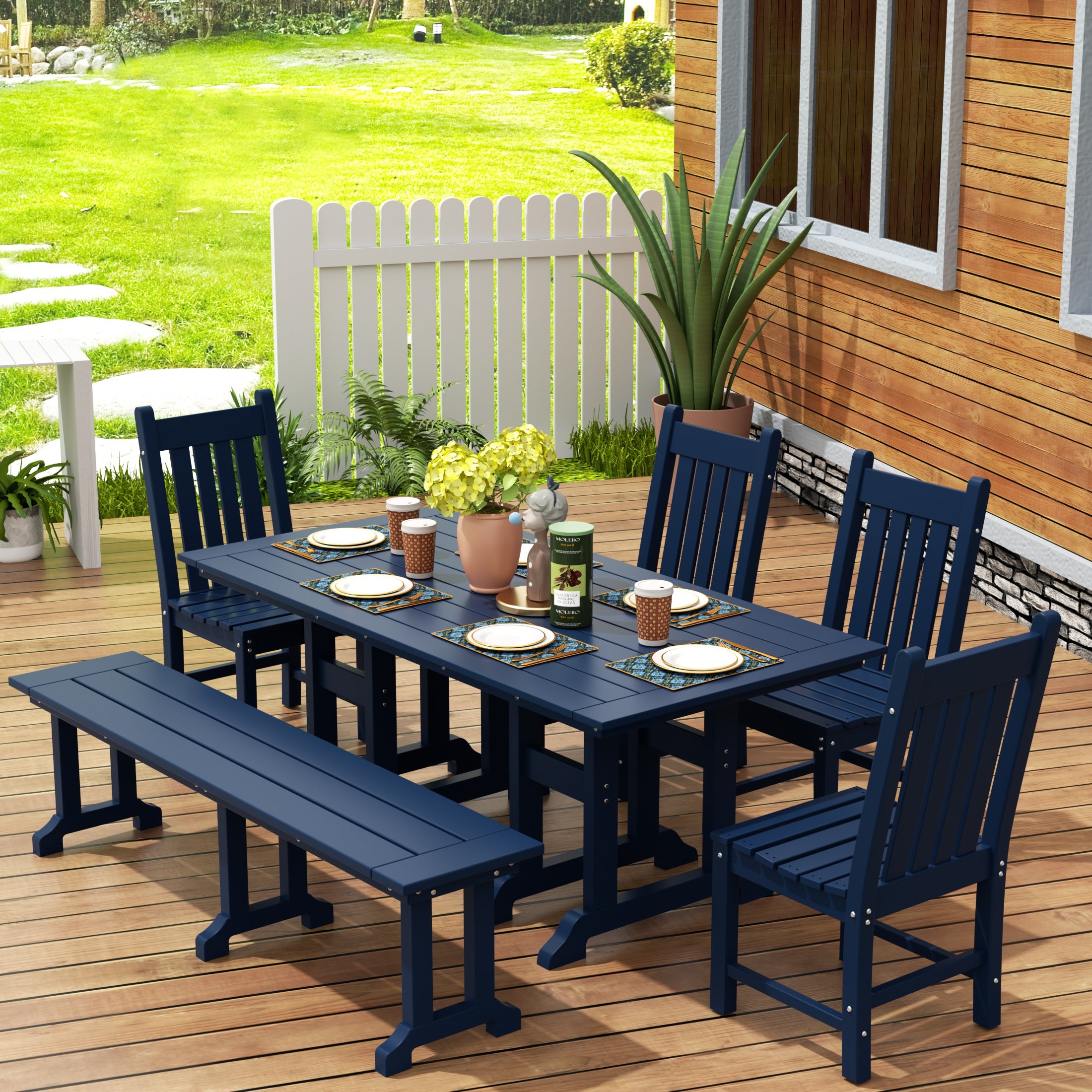 Paradise 6-Piece Outdoor Patio Dining Set Outdoor Table and Bench Chair Set