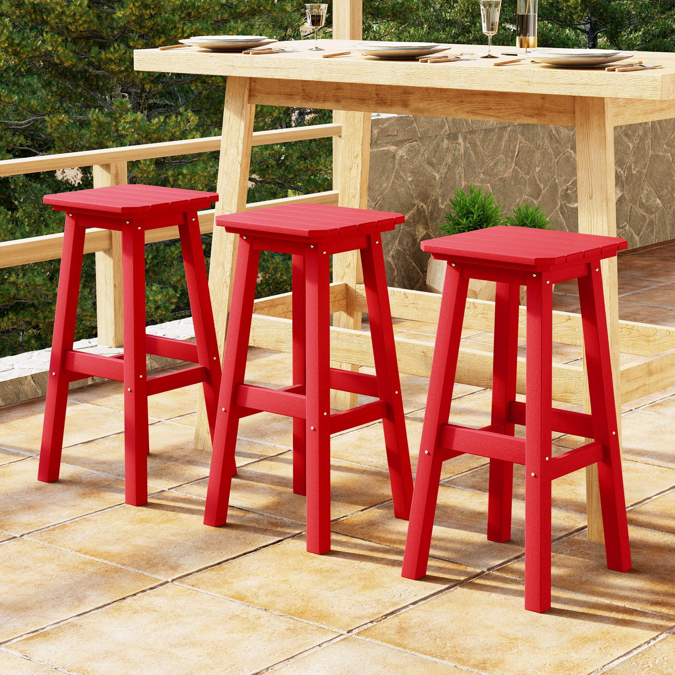 Paradise 29" HDPE Outdoor Patio Square Bar Stools (Set of 3)