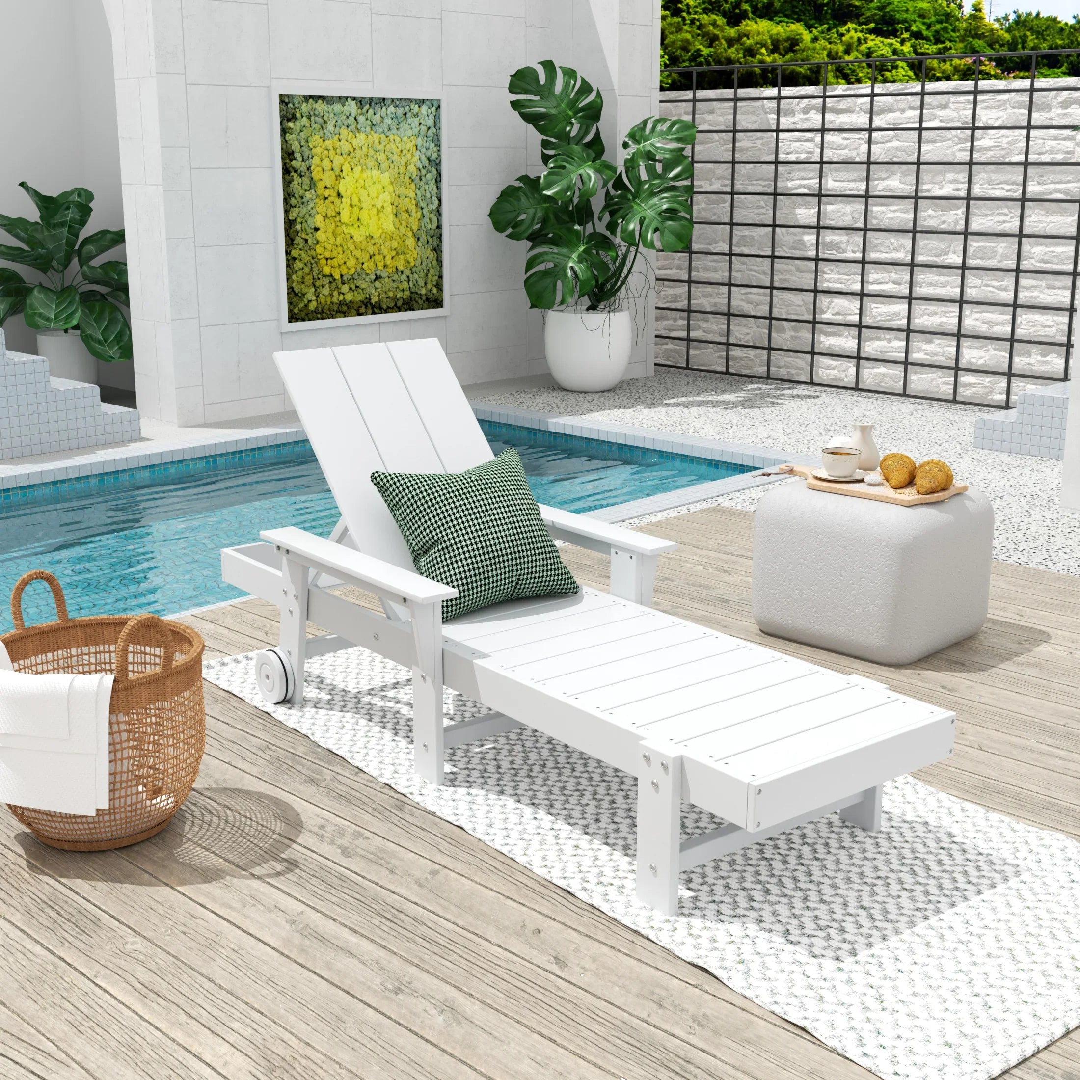 Palms Modern Reclining Chaise Lounge With Arms & Wheels