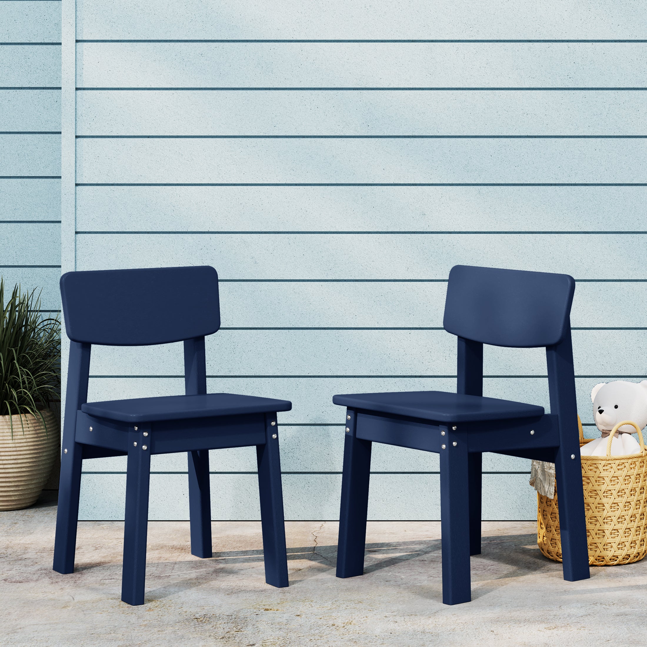 Little Explorers Outdoor HDPE Kids Modern Plastic Toddler Dining Chairs (Set of Two)