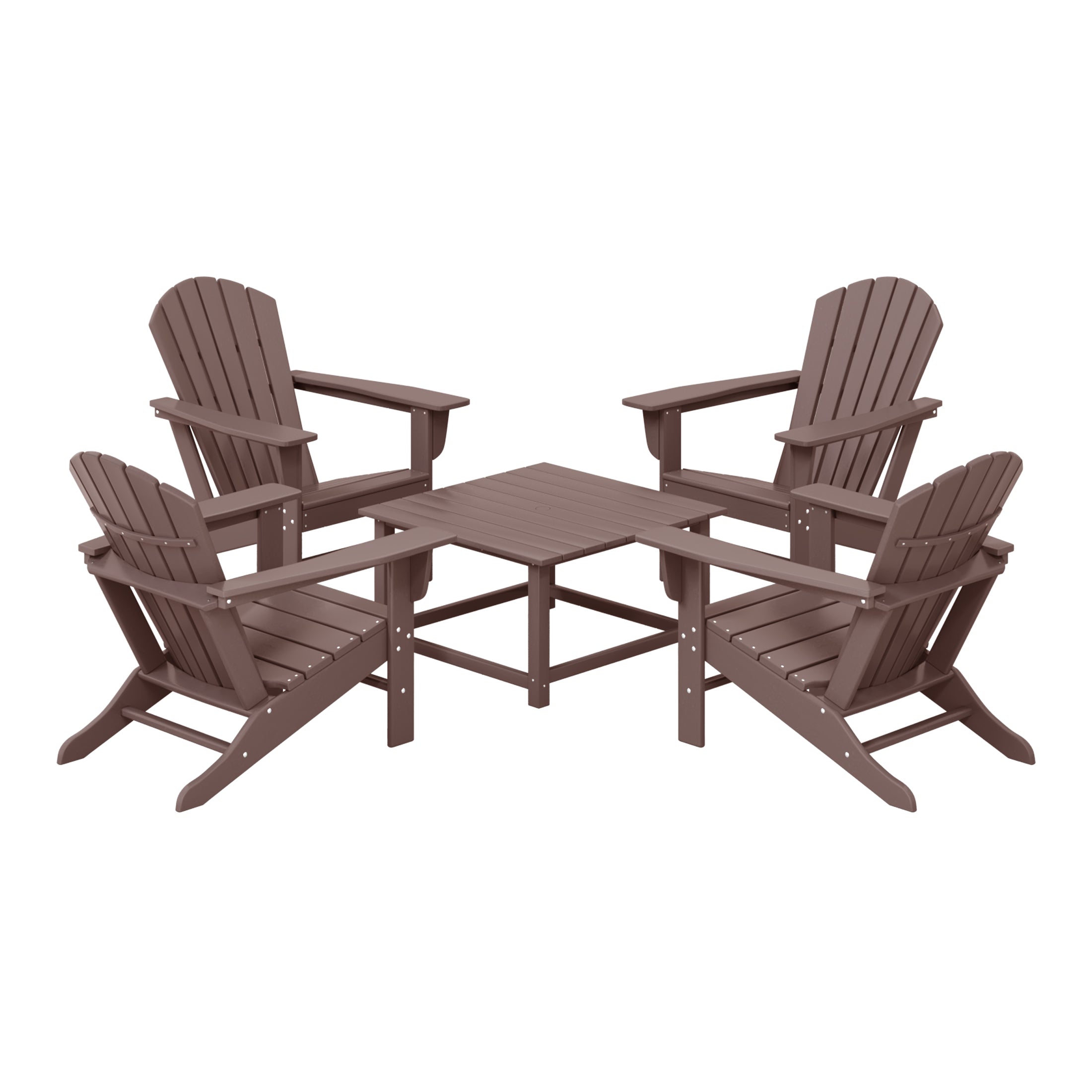 Portside 5-Piece Outdoor Patio HDPE Adirondack Chair With Square Coffee Table Conversation Set
