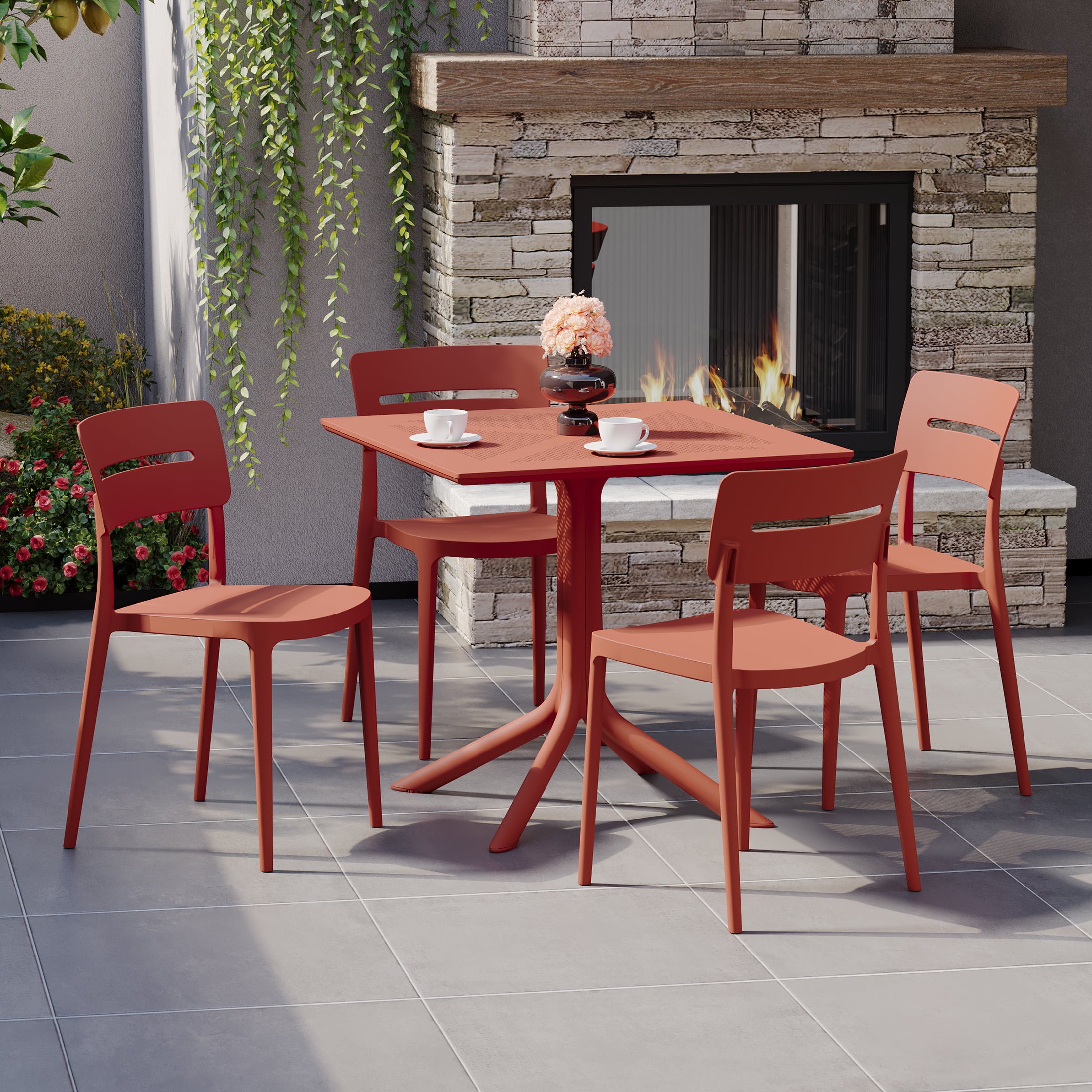 Sunshine Modern 5-Piece Resin Patio Dining Table Set with Stackable Patio Dining Chairs