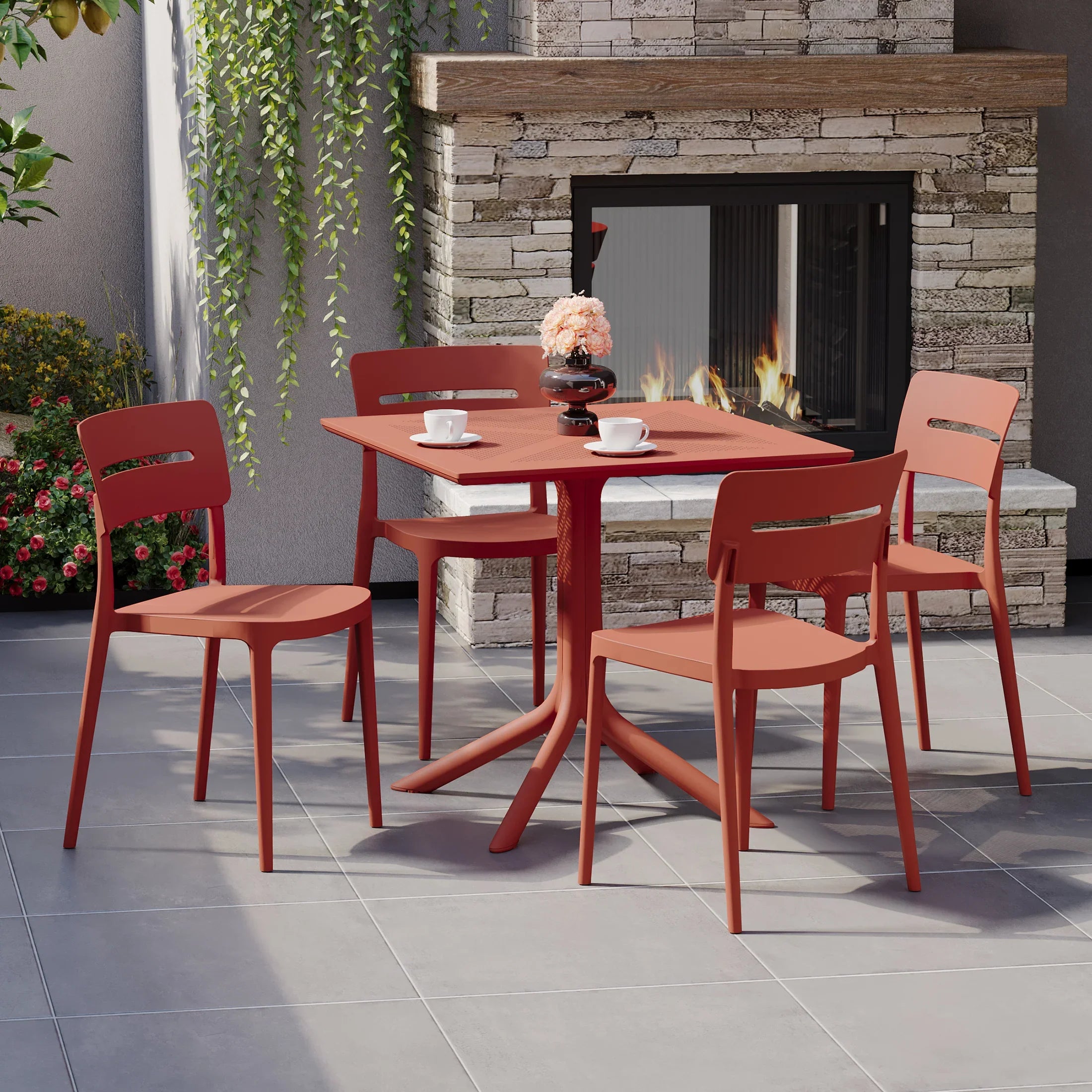 Sunshine Modern 5-Piece Resin Patio Dining Table Set with Stackable Patio Dining Chairs