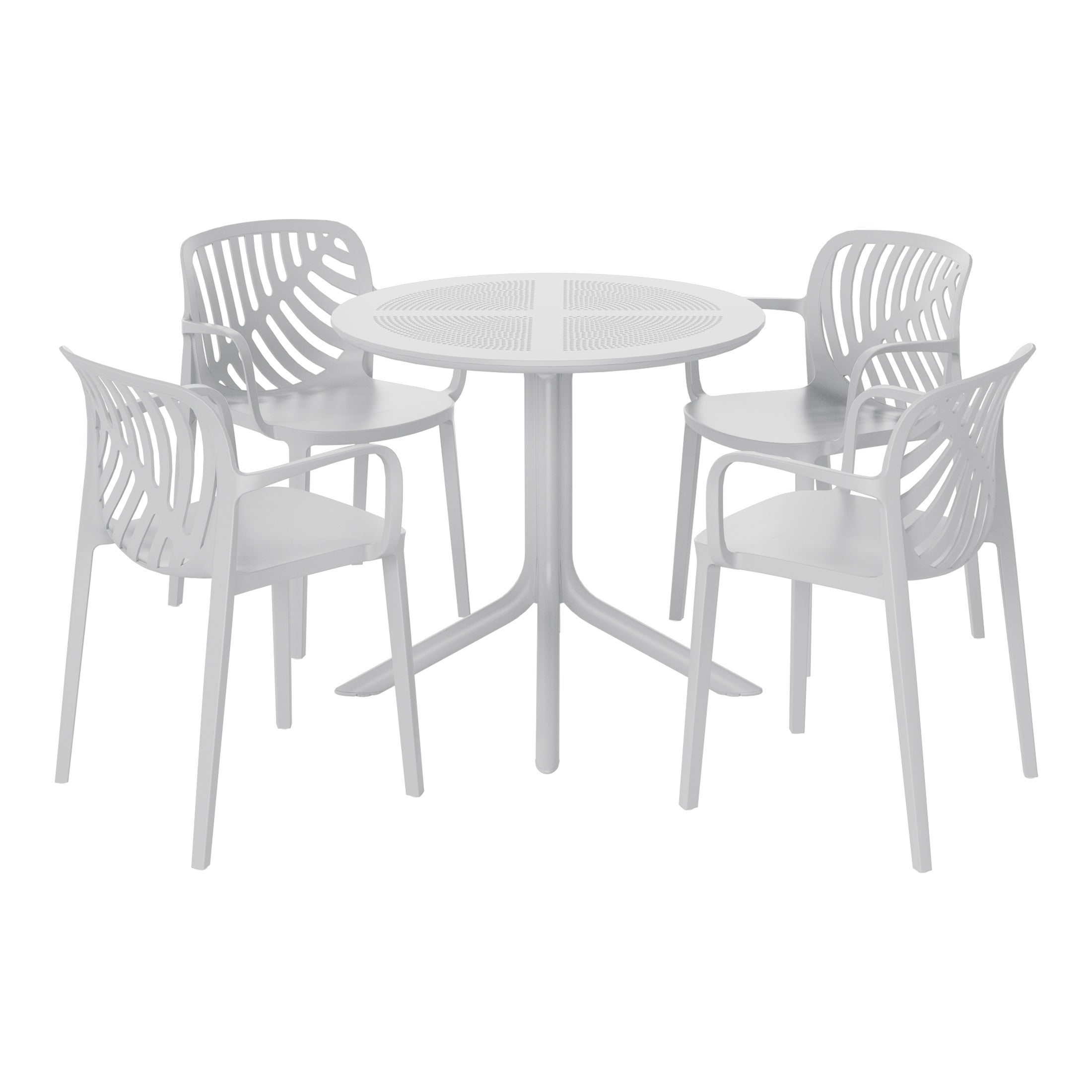 Sunshine 5-Piece Outdoor Resin Round Patio Dining Table Set with Modern Stackable Patio Dining Chairs