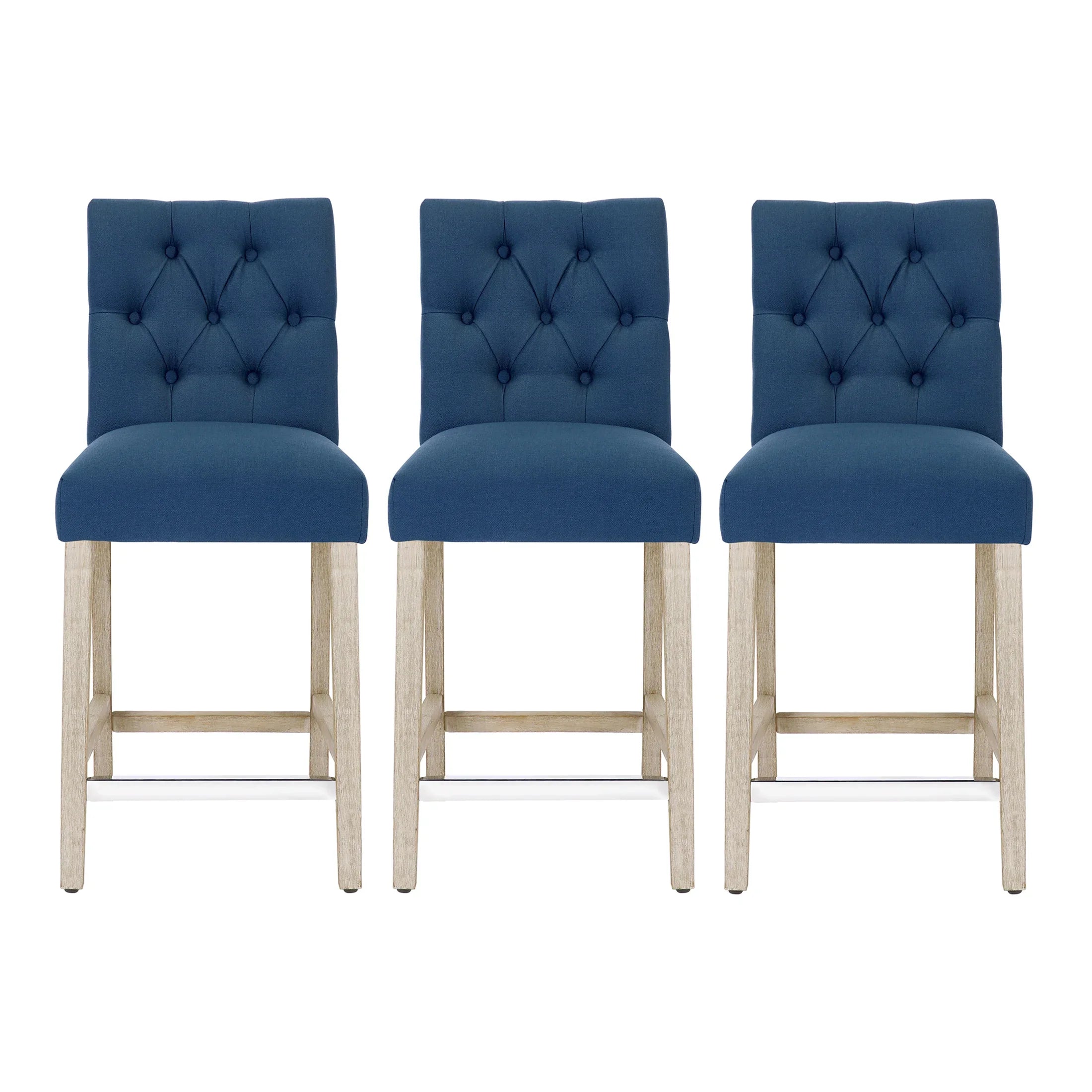 Bellmount 24" Upholstered Wood Counter Stool with Tufted Back (Set of 3)