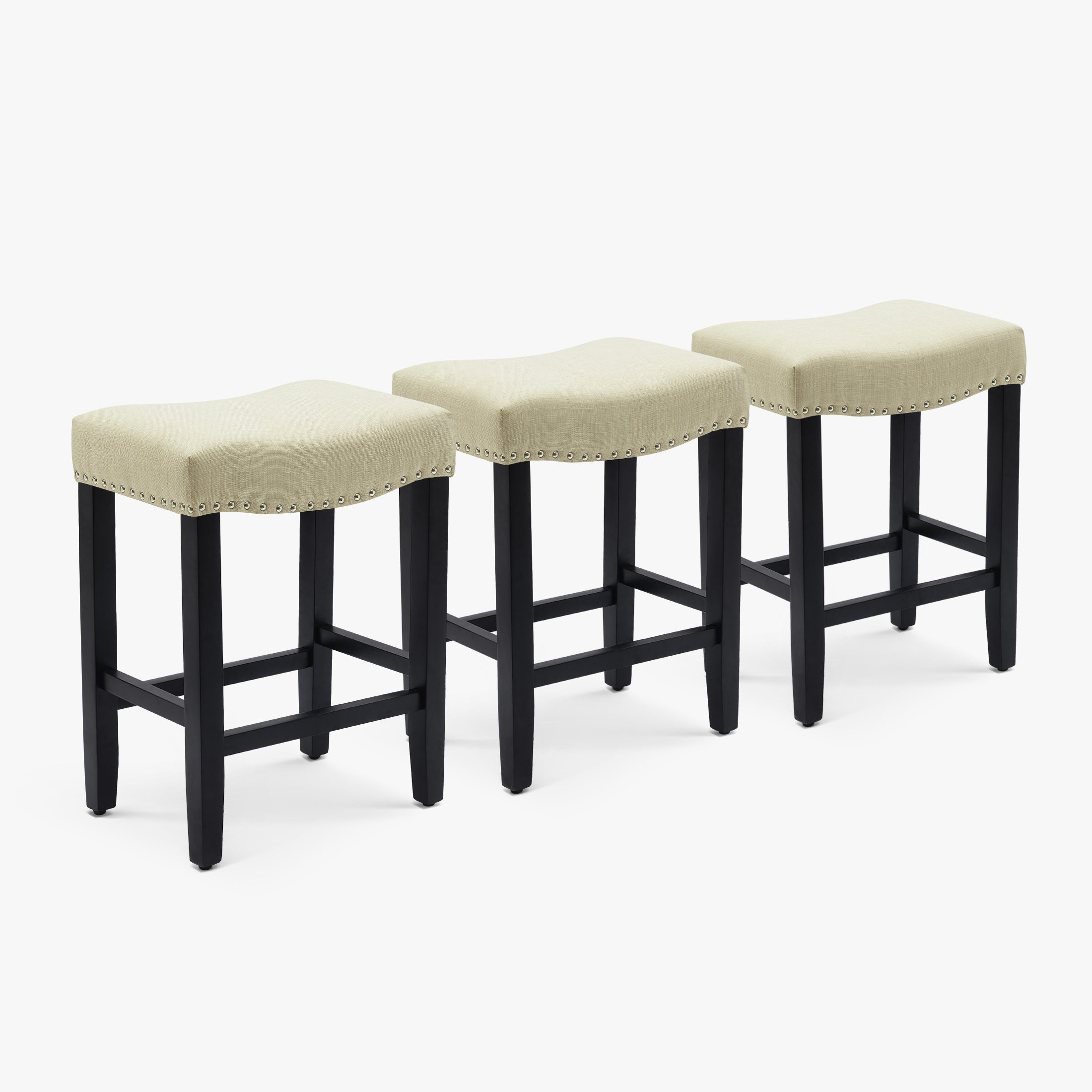 Bulmon 24" Upholstered Saddle Seat Black Counter Stool (Set of 3)
