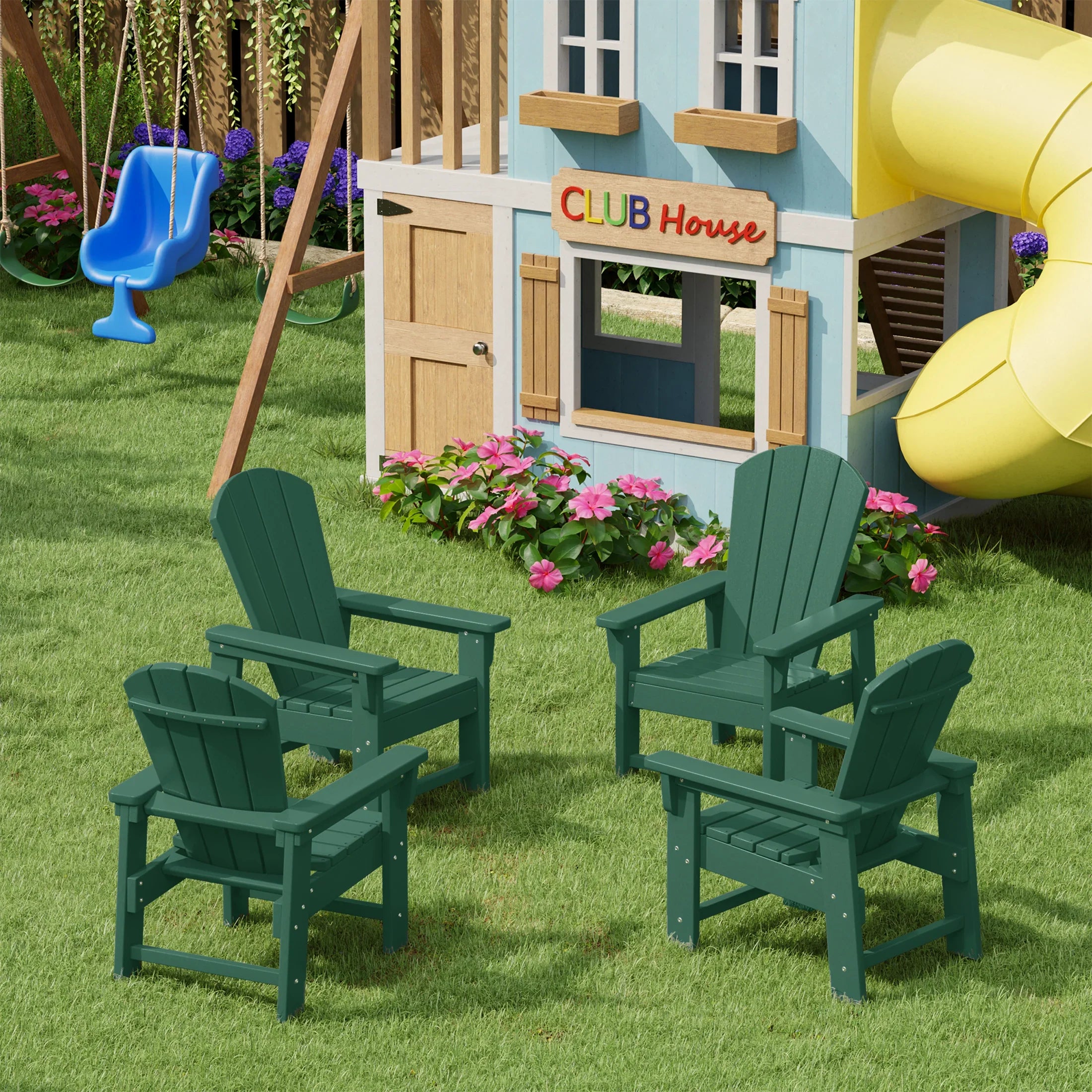 Paradise Kids Outdoor Adirondack Plastic Patio Chair (Set of 4)
