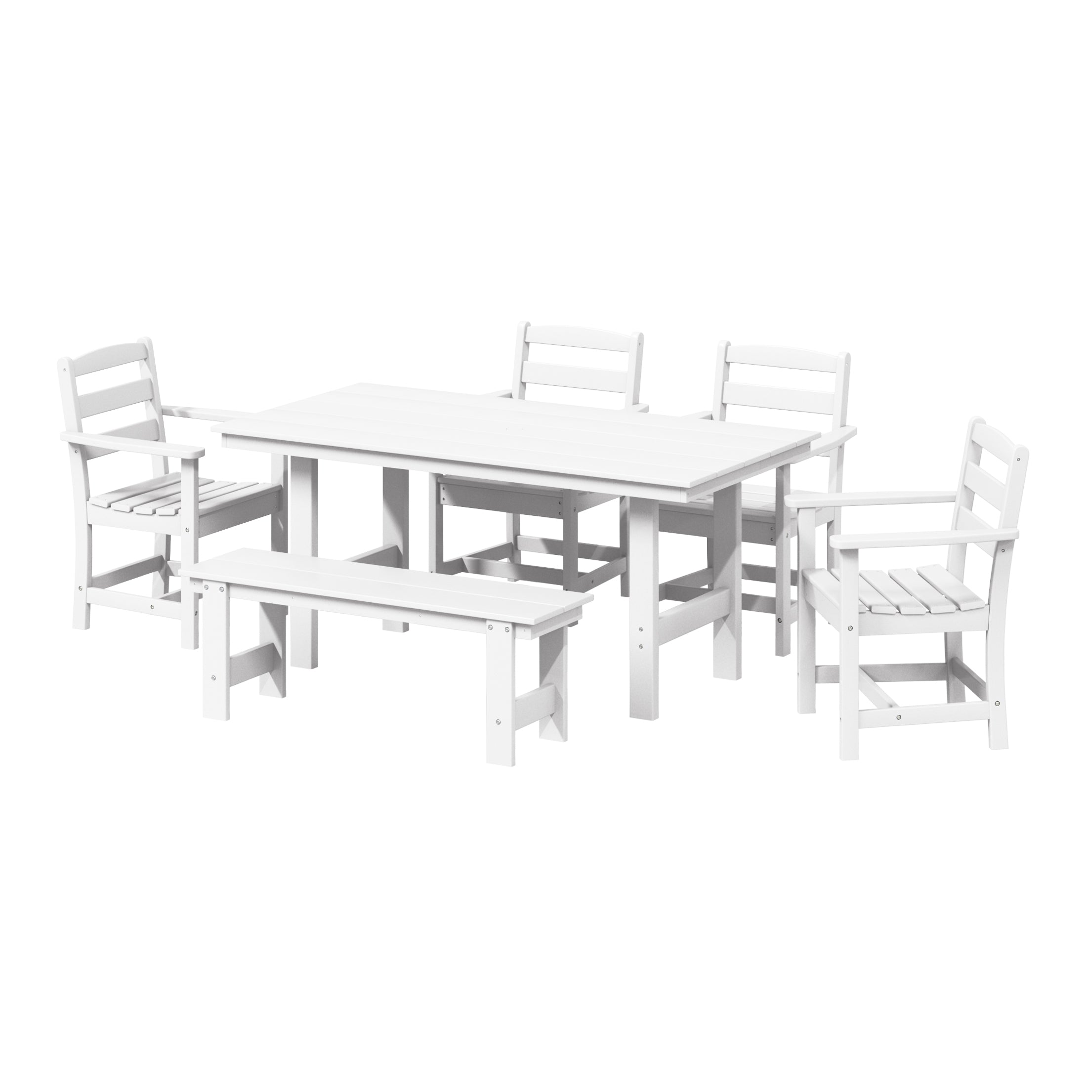 Palms 6-Piece Outdoor HDPE Patio Dining Table Set with Bench