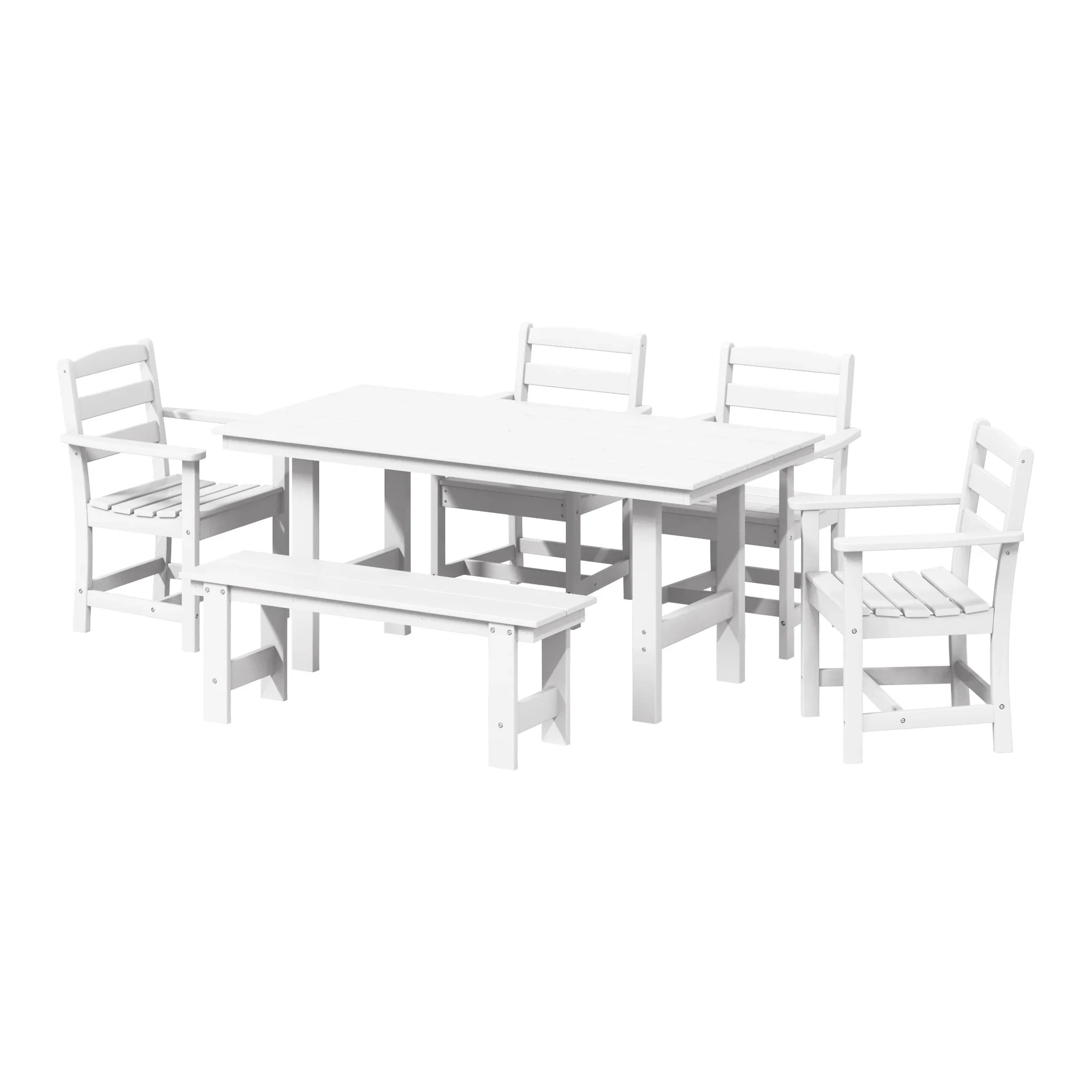 Palms 6-Piece Outdoor HDPE Patio Dining Table Set with Bench