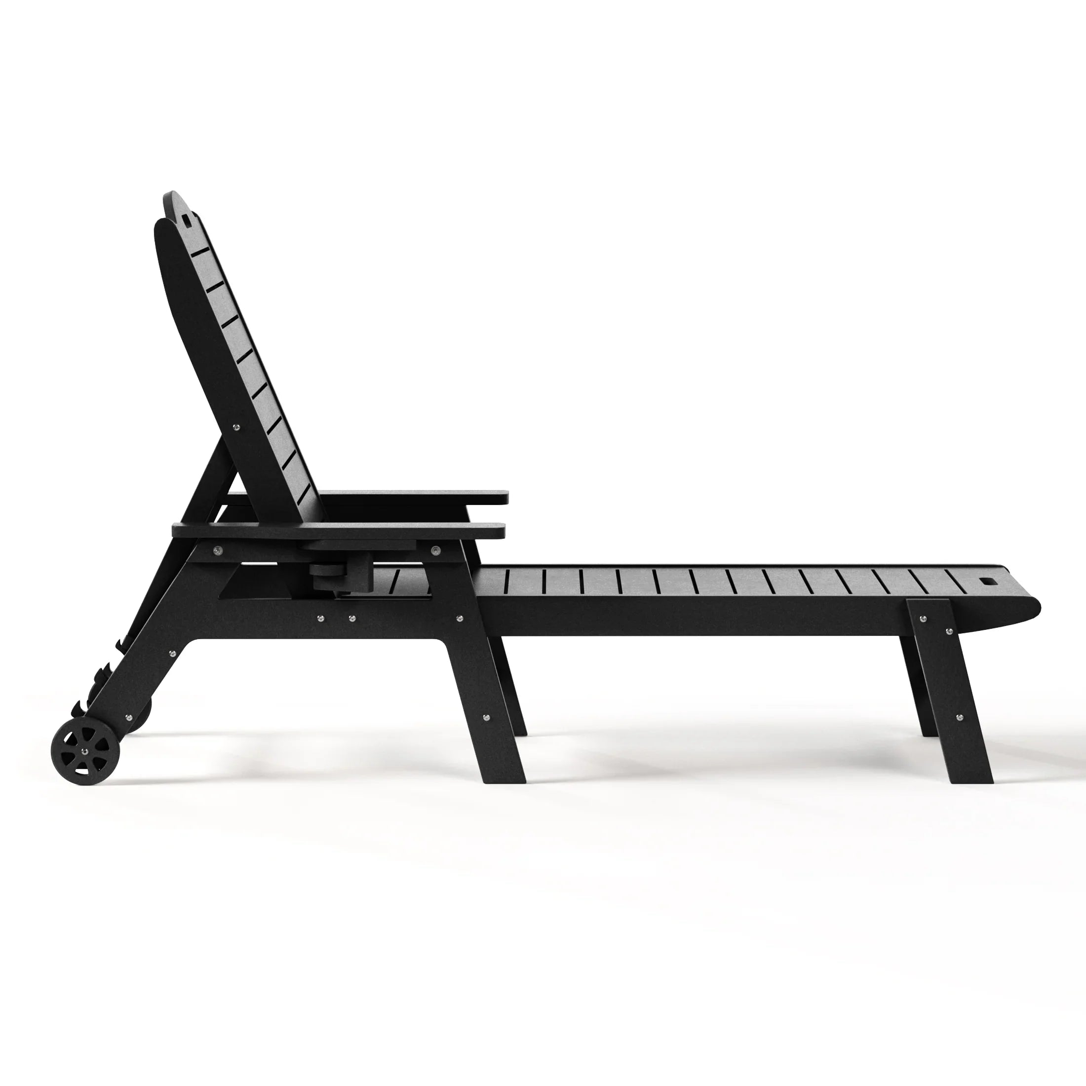Lago Outdoor HDPE Patio Chaise Lounge With Wheels & Cup Holder