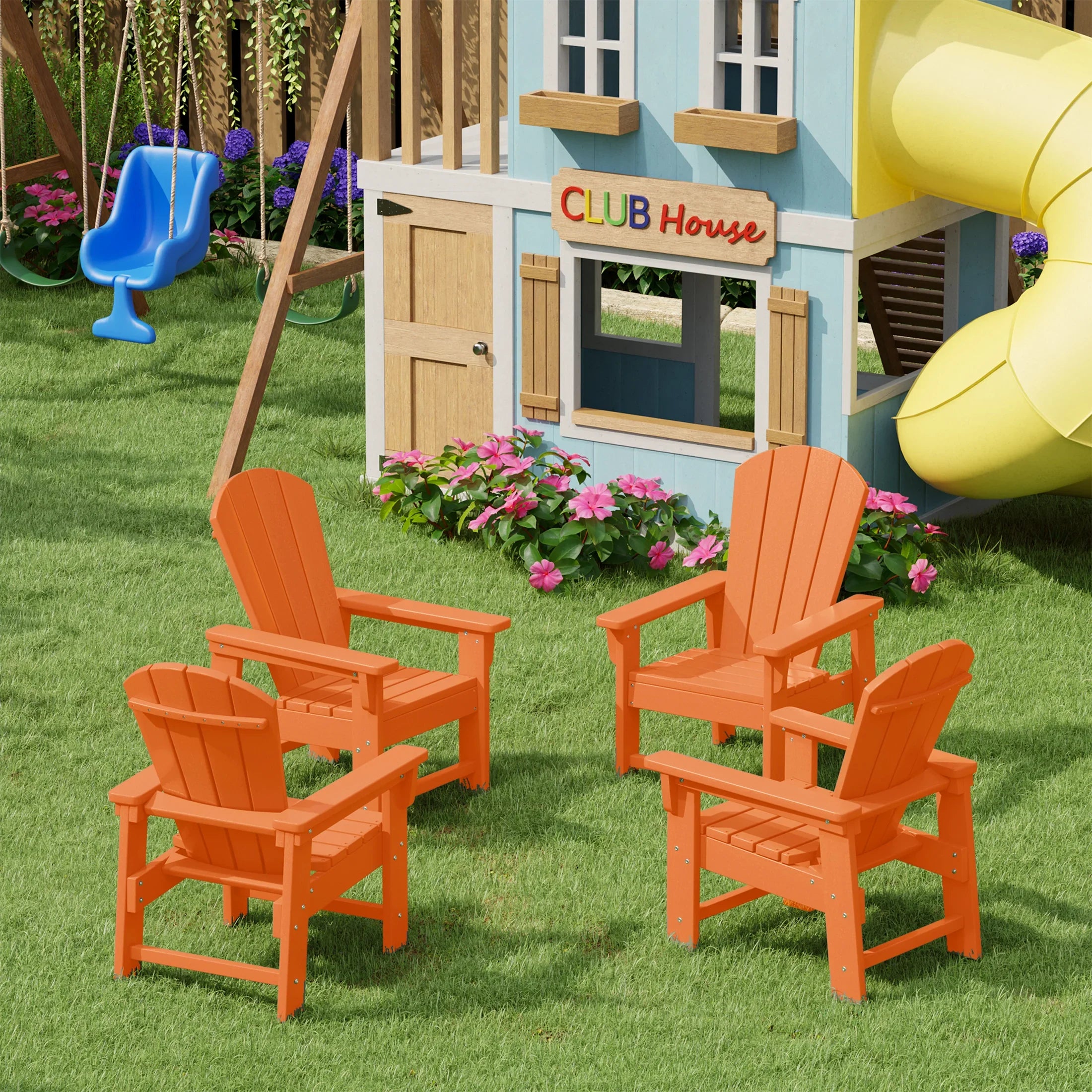 Paradise Kids Outdoor Adirondack Plastic Patio Chair (Set of 4)