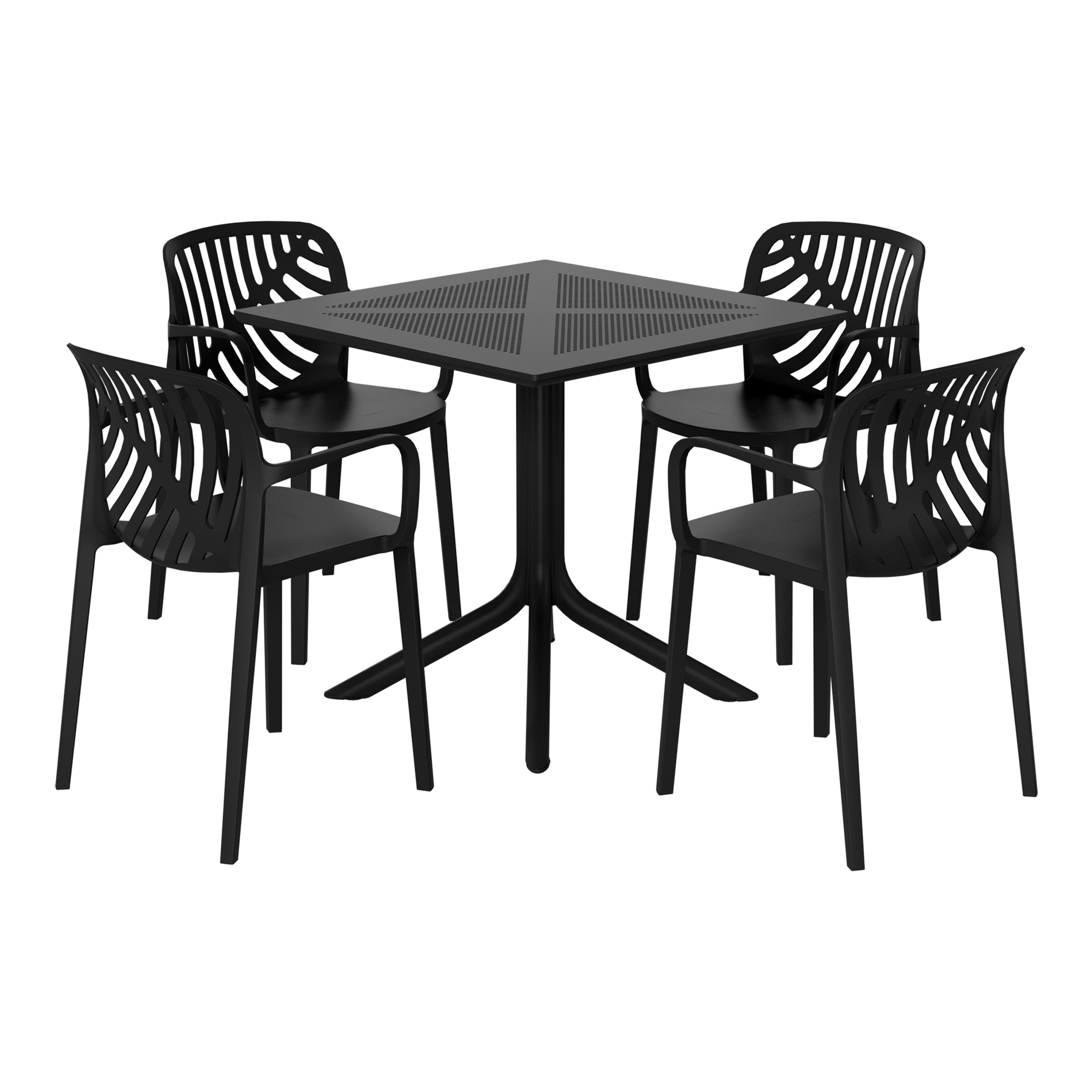 Sunshine 5-Piece Outdoor Resin Square Patio Dining Table Set with Modern Stackable Patio Dining Chairs