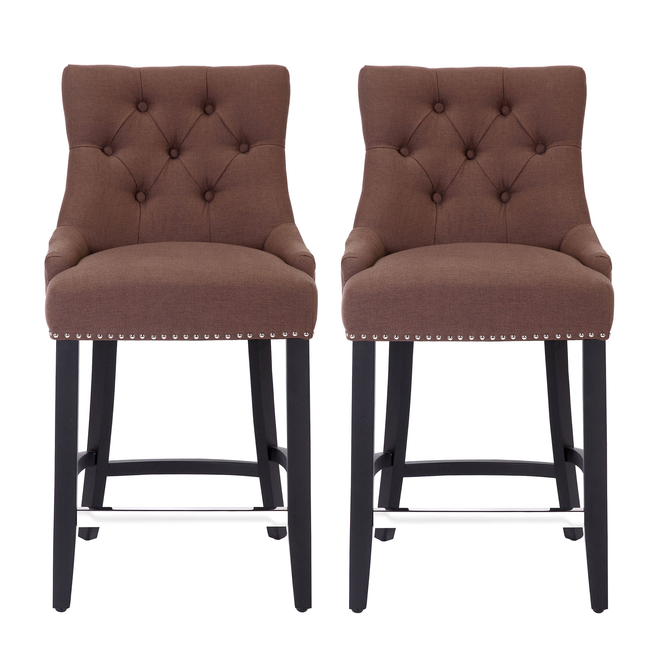 Bellmount 24" Upholstered Wood Bar Stool with Tufted Back (Set of 2)