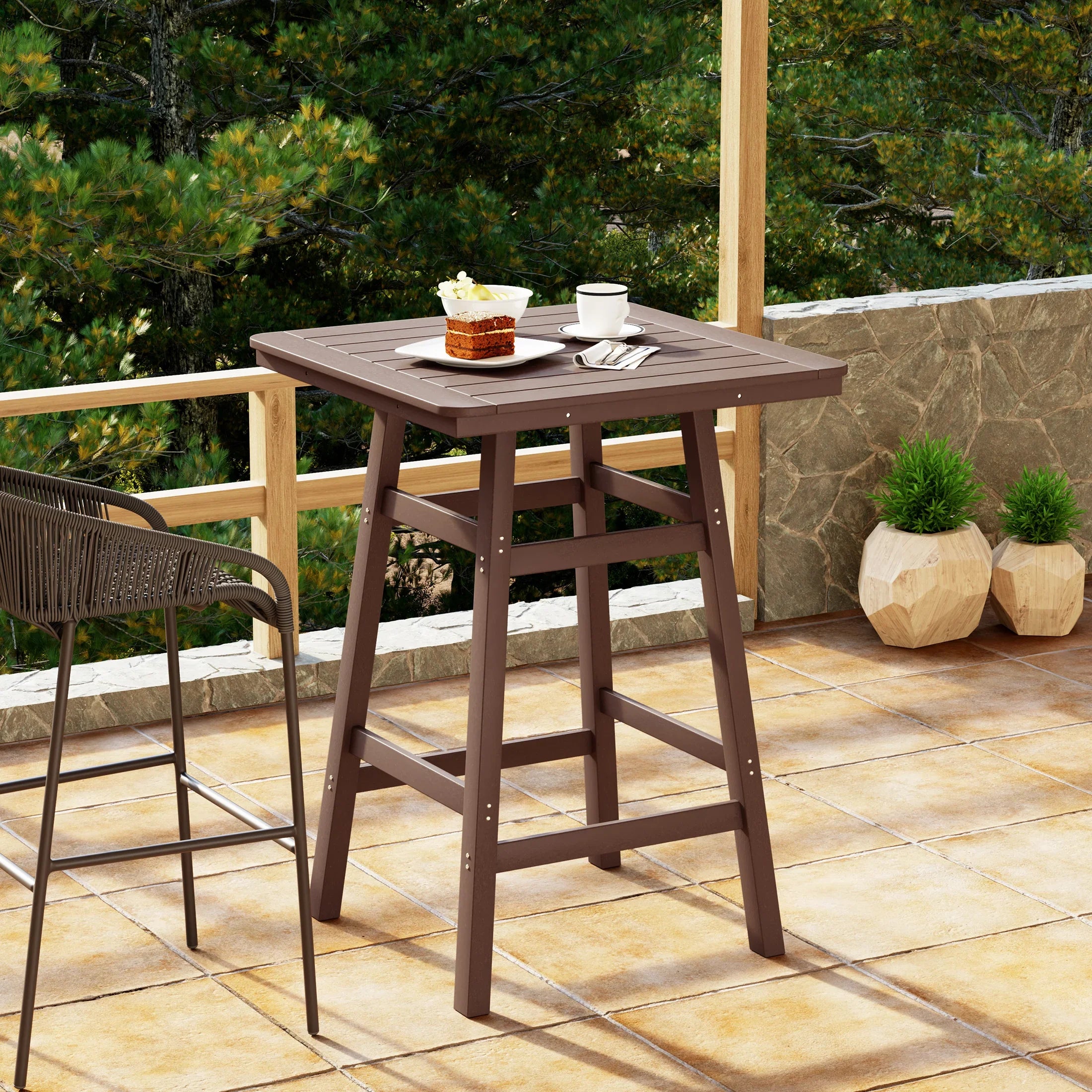 Paradise 30" Square Outdoor Patio Bistro Bar Table With Umbrella Hole