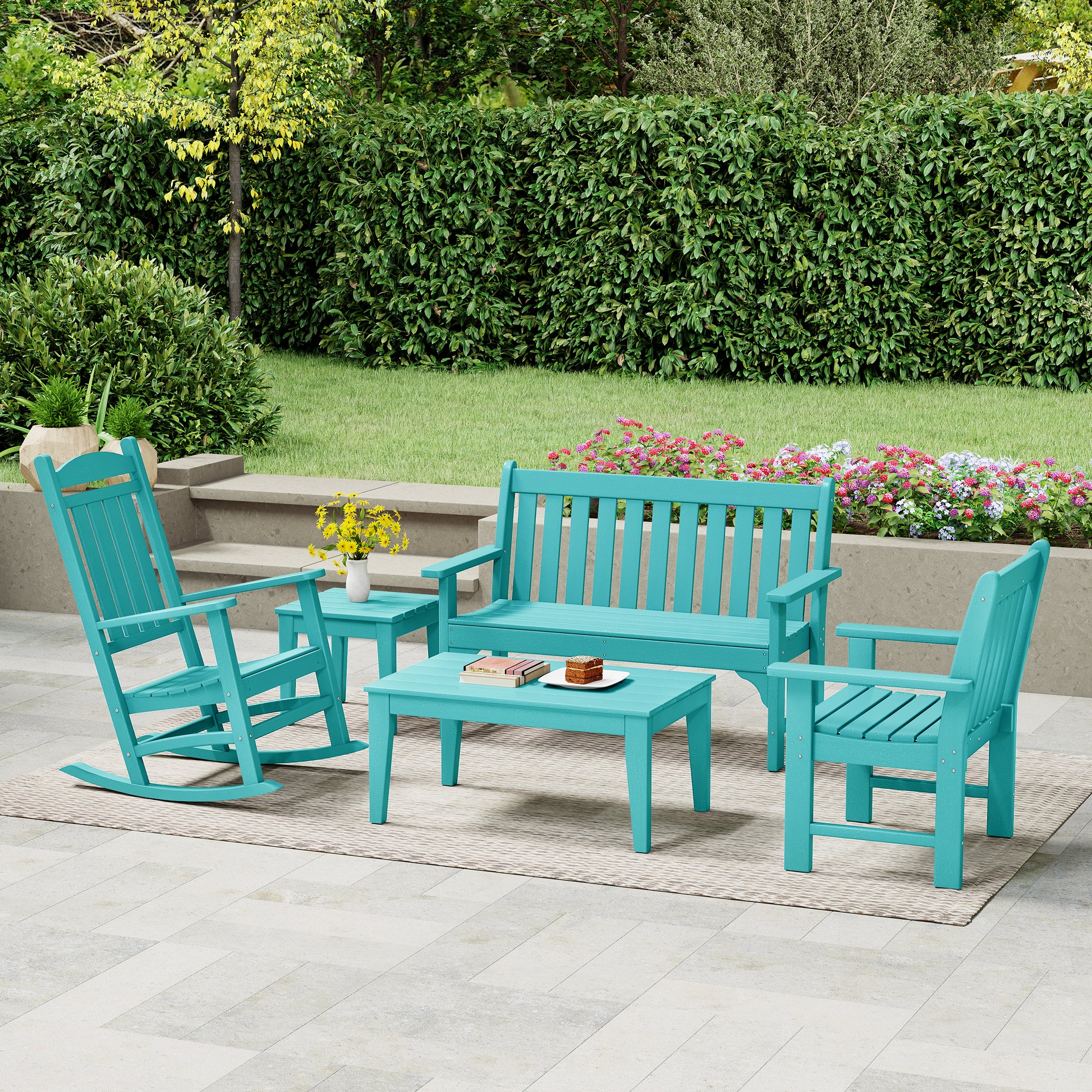 Paradise 5-Piece HDPE Outdoor Patio Furniture Couch and Rocking Chair Set