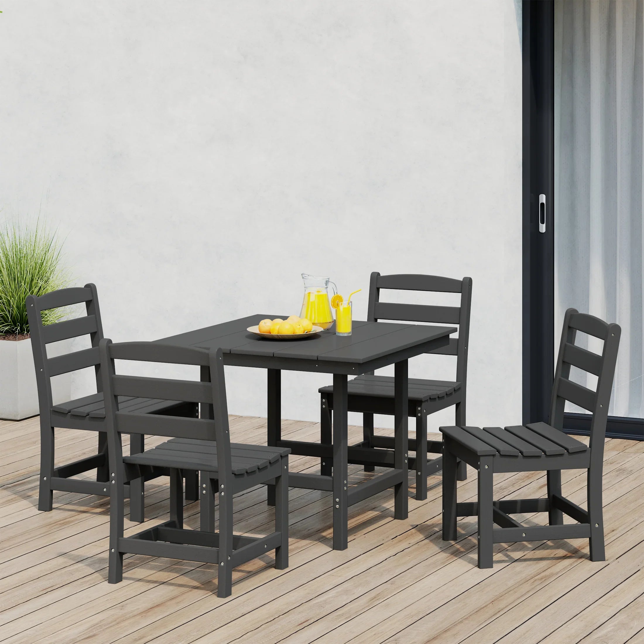 Palms 5-Piece HDPE Outdoor Square Patio Dining Table Set with Armless Side Chairs