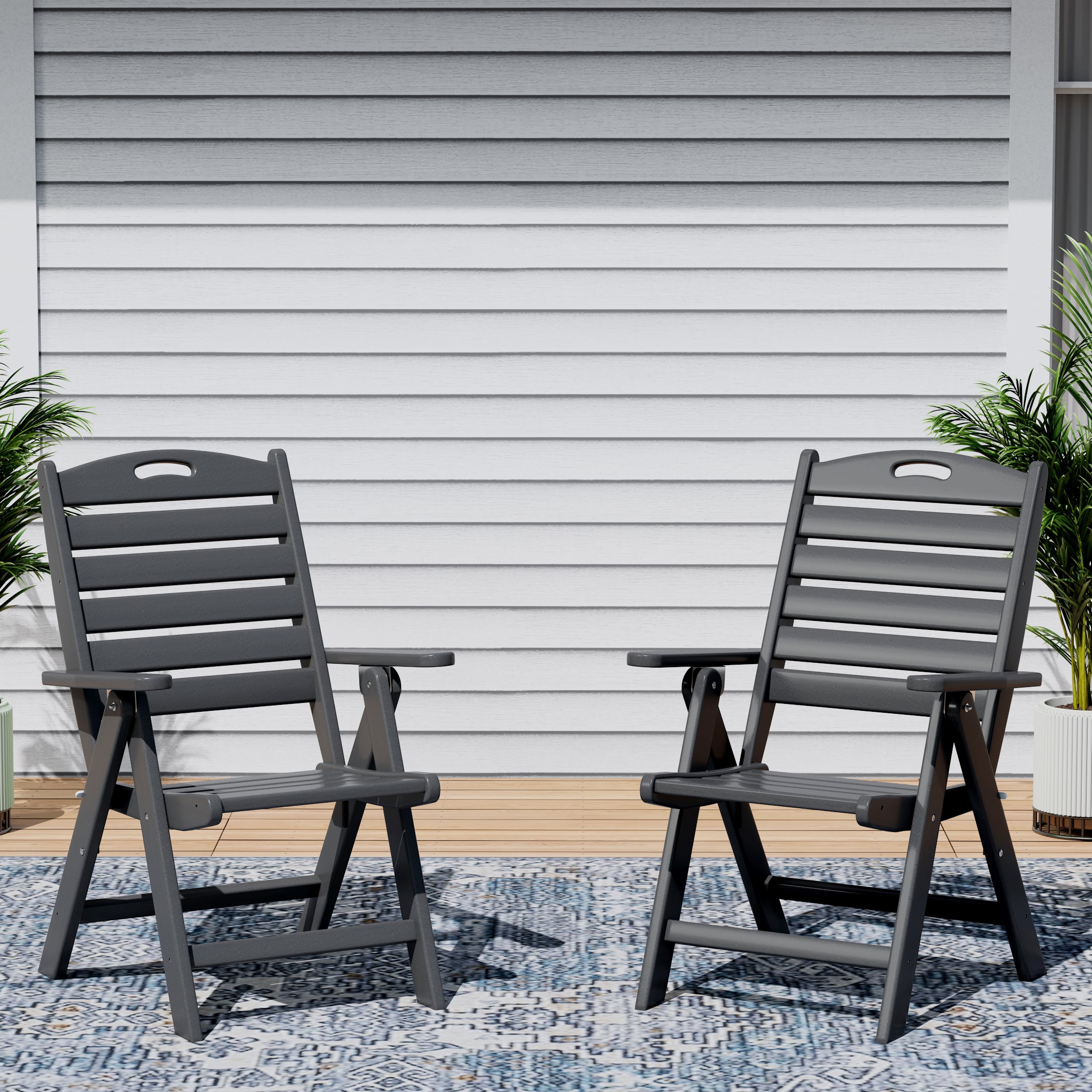 Cayman HDPE Adjustable Highback Folding Outdoor Patio Dining Chairs Set of 2
